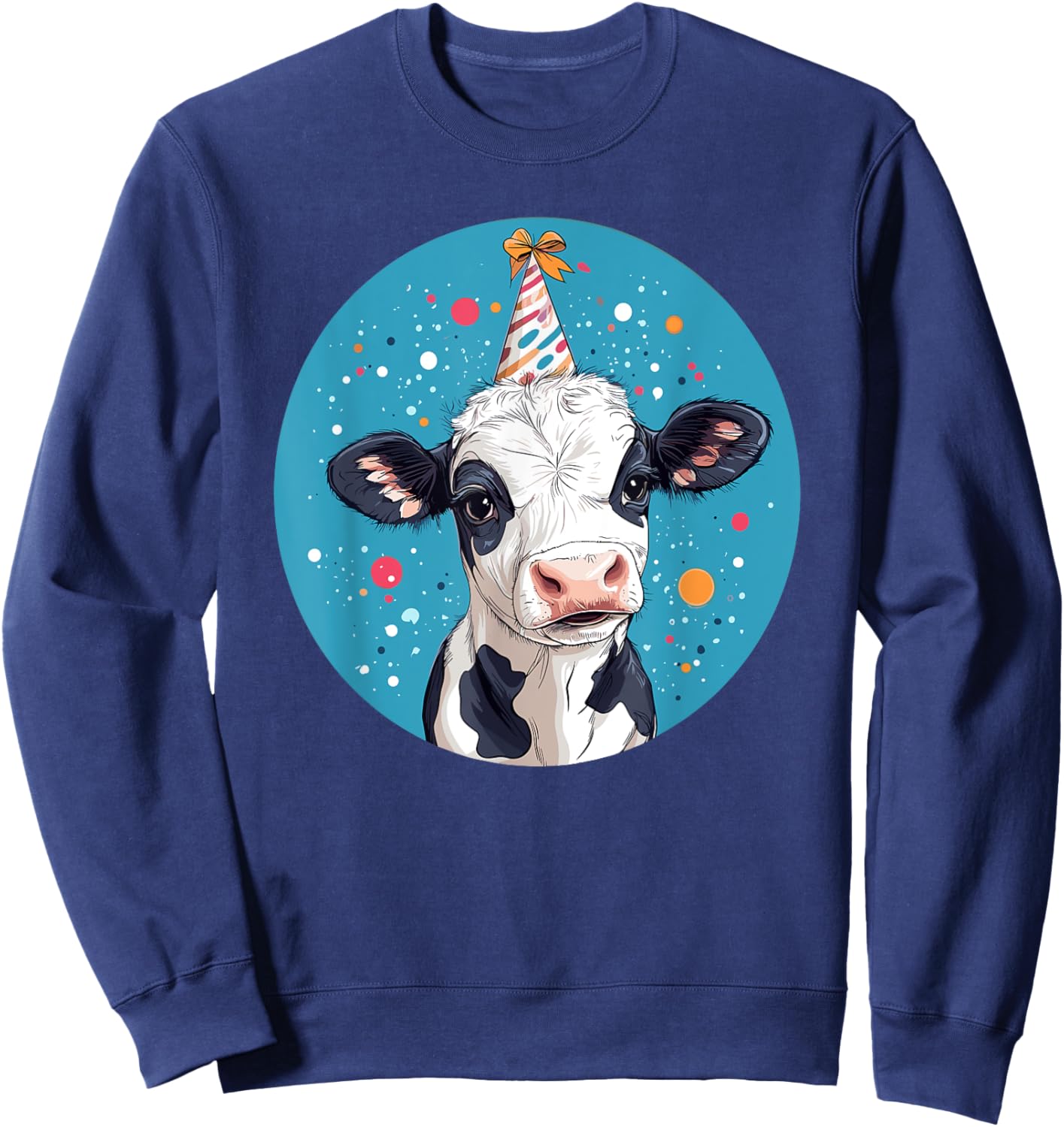 Party Hat Adorable Cow Birthday Bash Sweatshirt - Sweatshirt | Navy