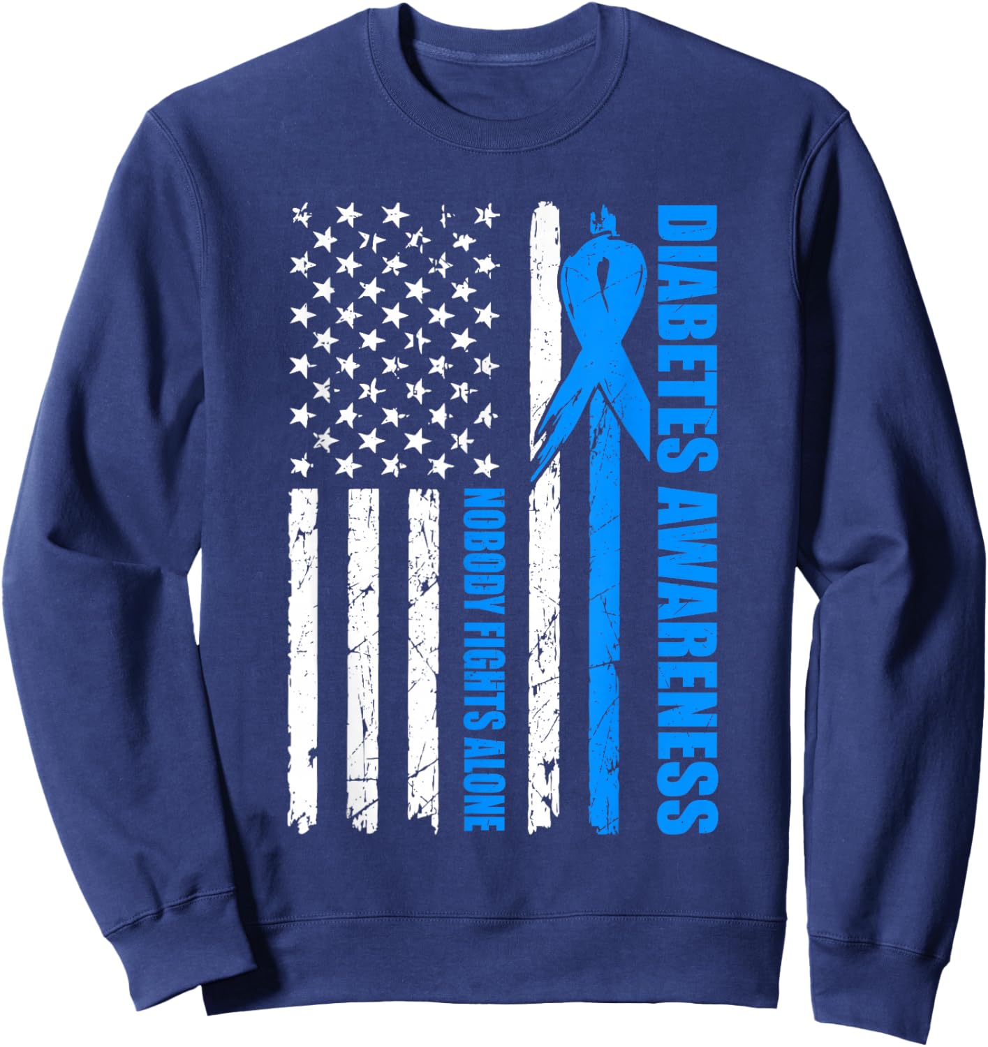 Diabetes Awareness USA Flag Blue Ribbon T1D Type 1 Dad Sweatshirt - Sweatshirt | Navy