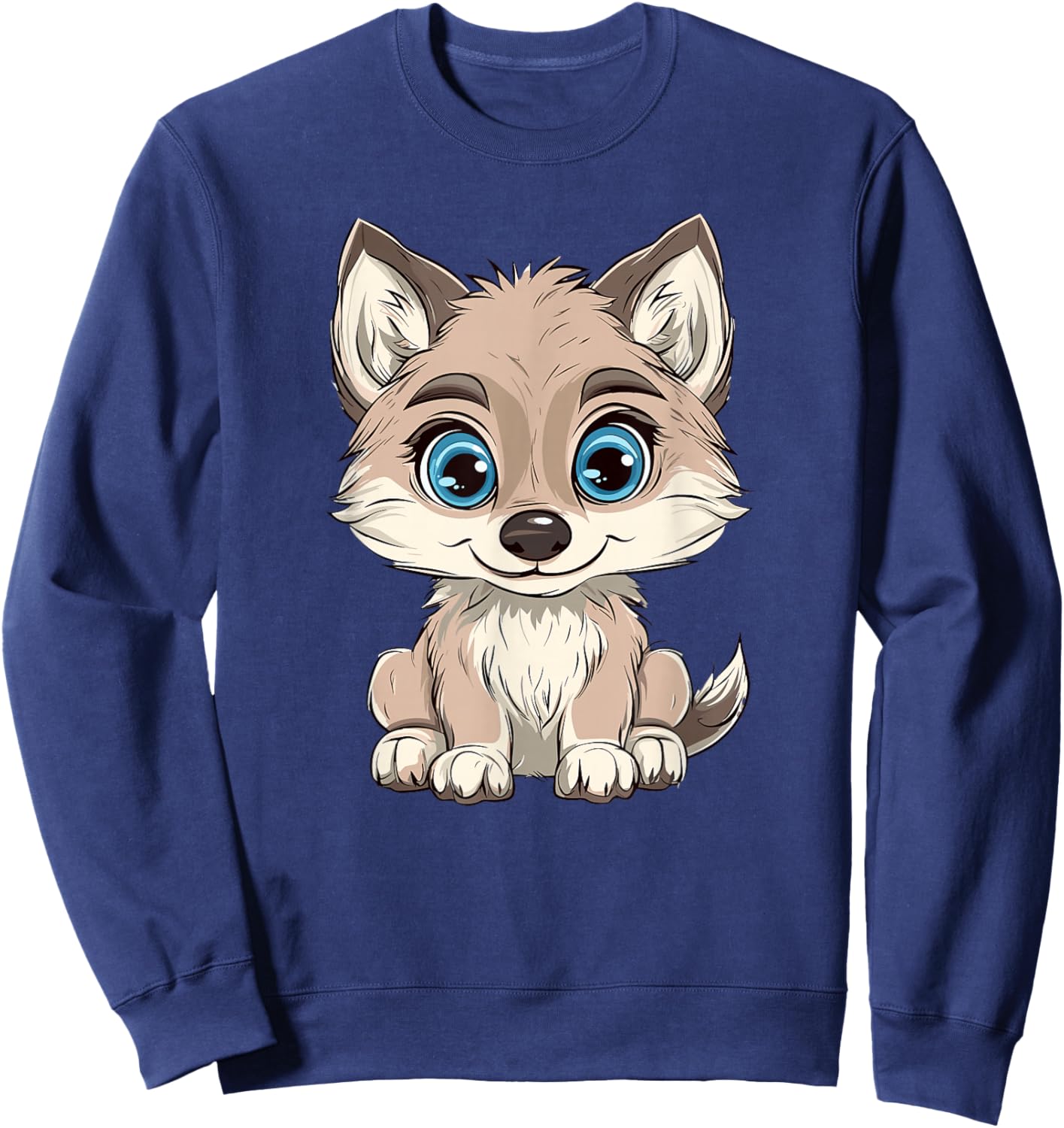 Cute Wolf Pup Cartoon Art Sweatshirt - Sweatshirt | Navy