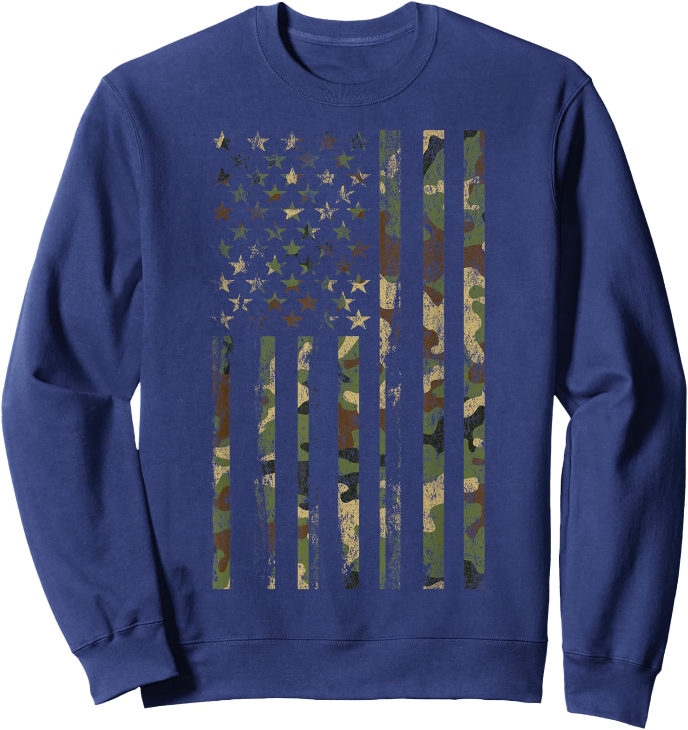 Camouflage American Flag Distressed 4th of July Patriot Camo Sweatshirt - Sweatshirt | Navy