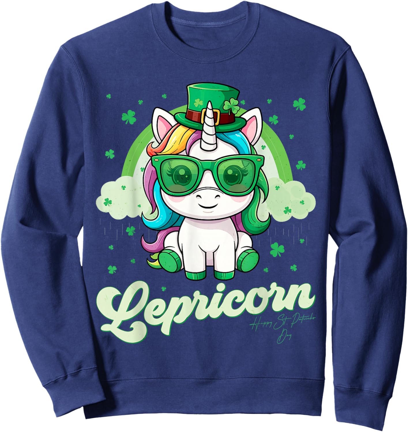 Funny Lepricorn Unicorn Happy St Patricks Day Women Girls Sweatshirt - Sweatshirt | Navy