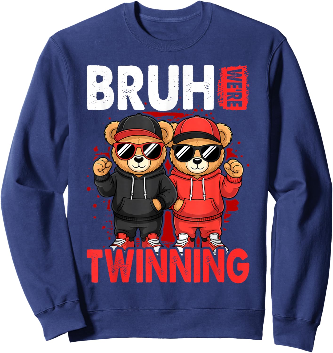Bruh We're Twinning Boys Twin Day Spirit Week Bear Kids Sweatshirt - Sweatshirt | Navy