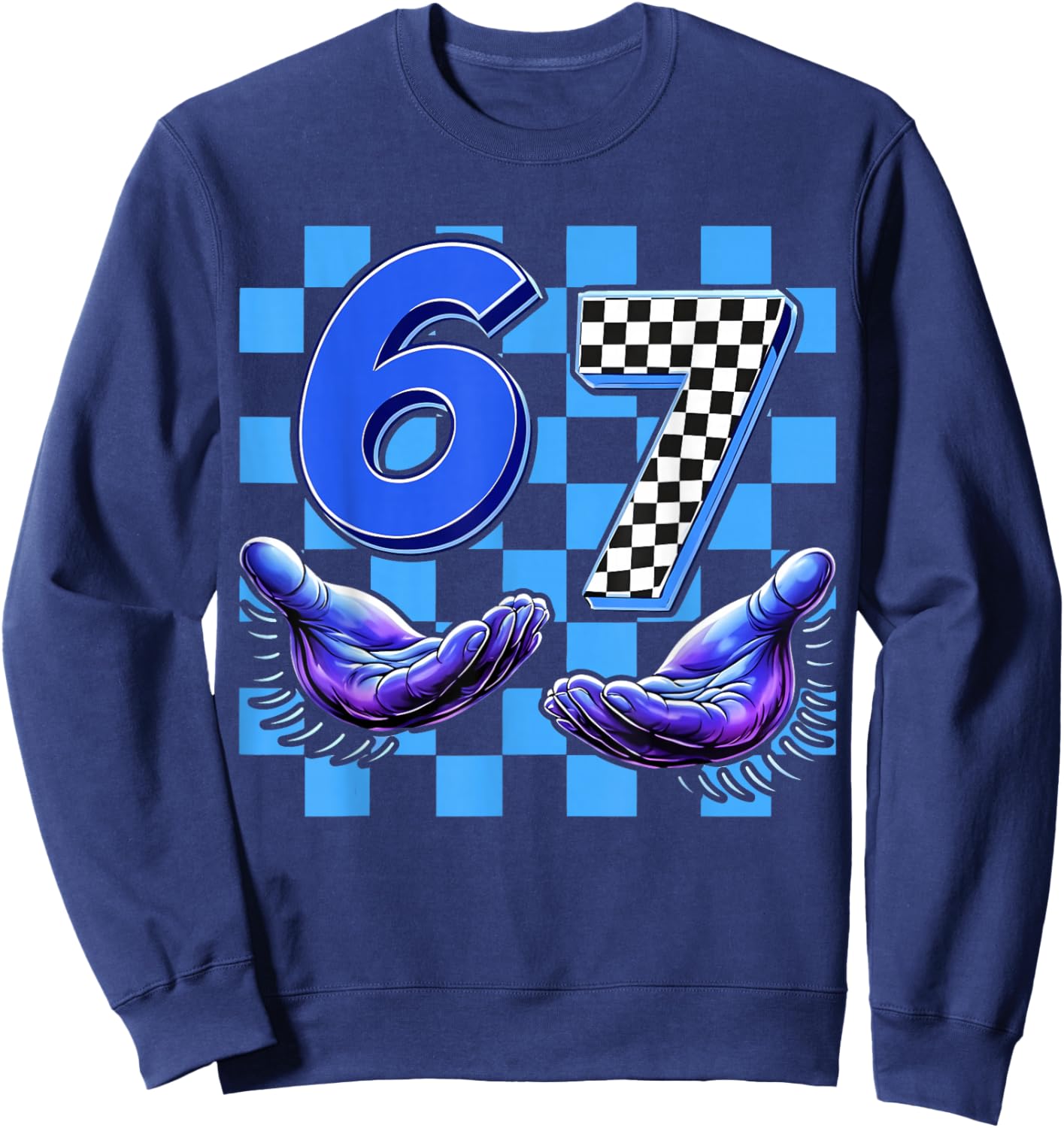 6 7 Birthday Blue Checker Funny Gen Alpha Gift Kids Boys Sweatshirt - Sweatshirt | Navy
