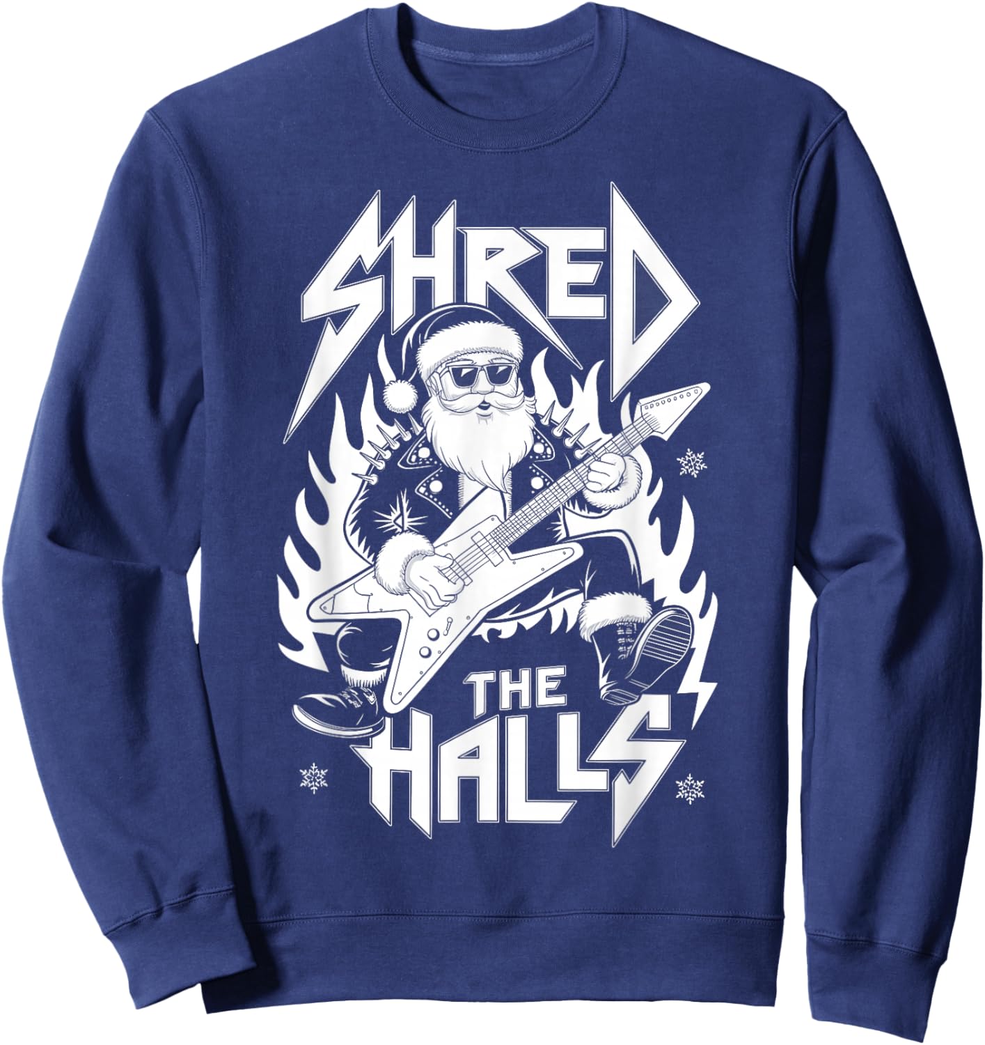 Shred the Halls Christmas Rocker Santa Metalhead Guitarist Sweatshirt - Sweatshirt | Navy
