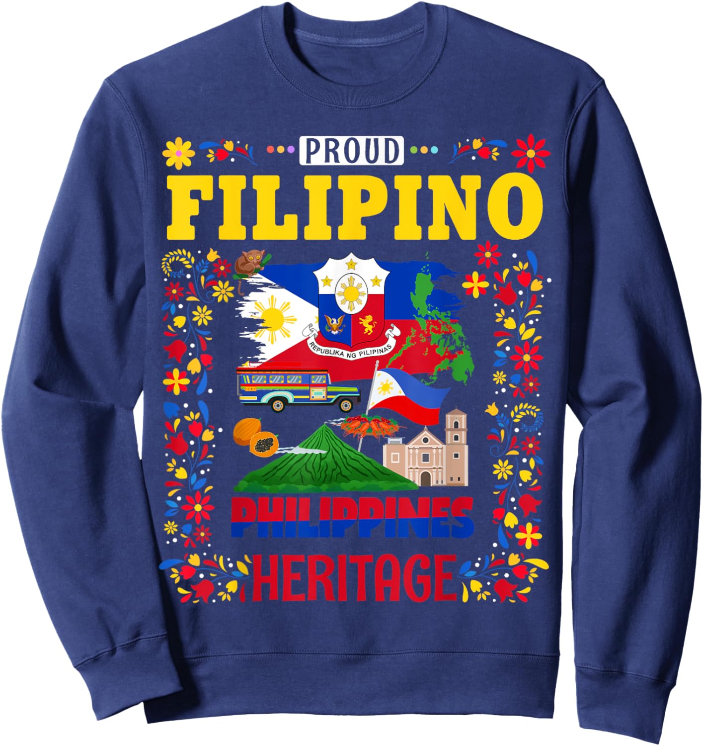 Filipino Heritage Flag Outfit Idea for Kids Philippines Flag Sweatshirt - Sweatshirt | Navy