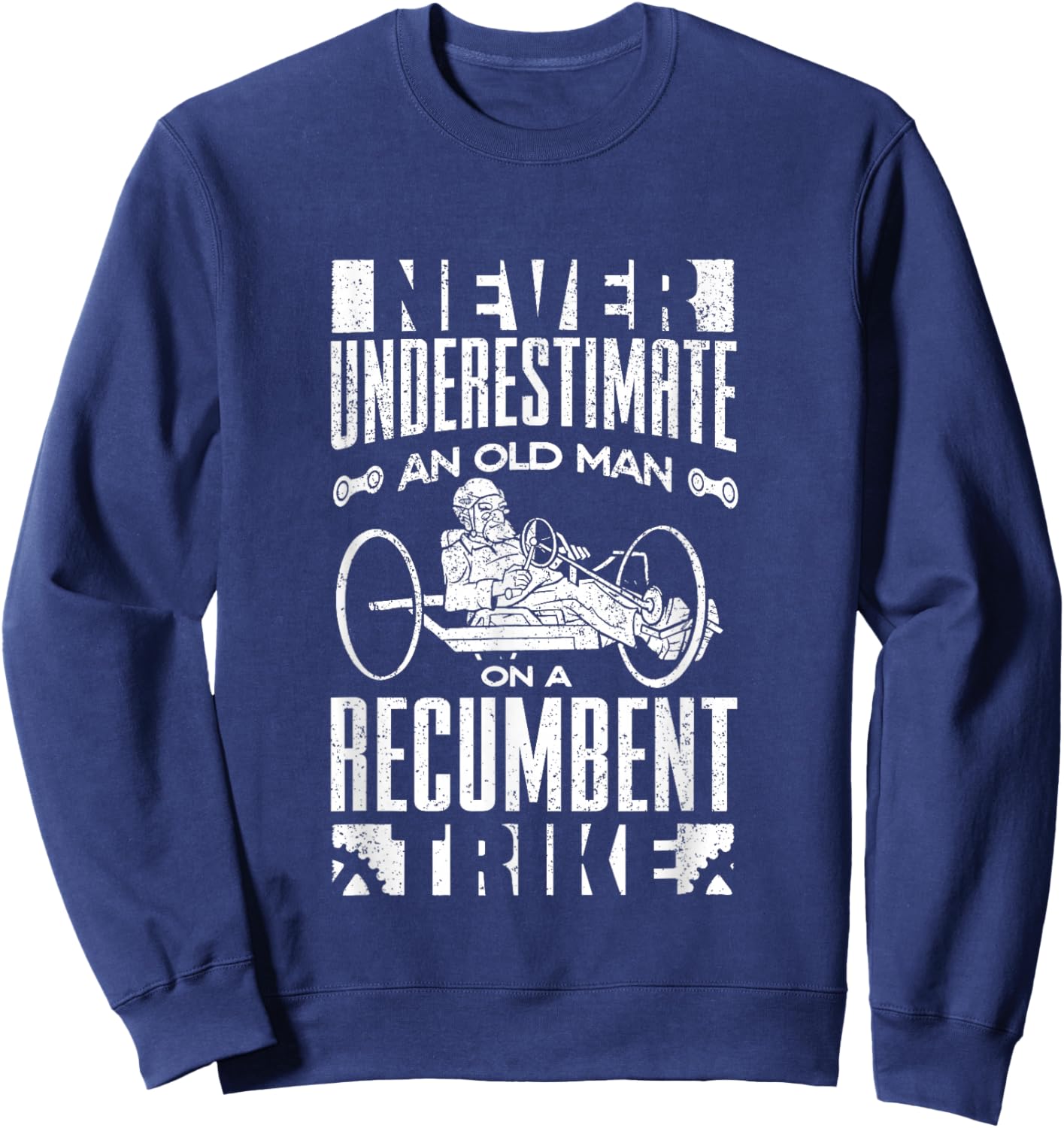 Triker Cyclist - Recumbent Trike Bike Designs -Adults Cycling Black Small Short Sleeve Modern Recumbent Trike Design Sweatshirt - Sweatshirt | Navy