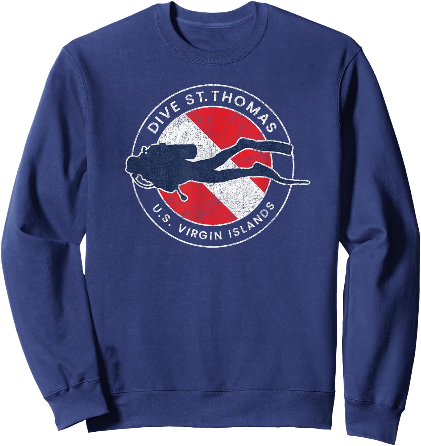 Vintage St Thomas USVI Scuba Dive Flag Vacation Souvenir Sweatshirt - Sweatshirt | Navy