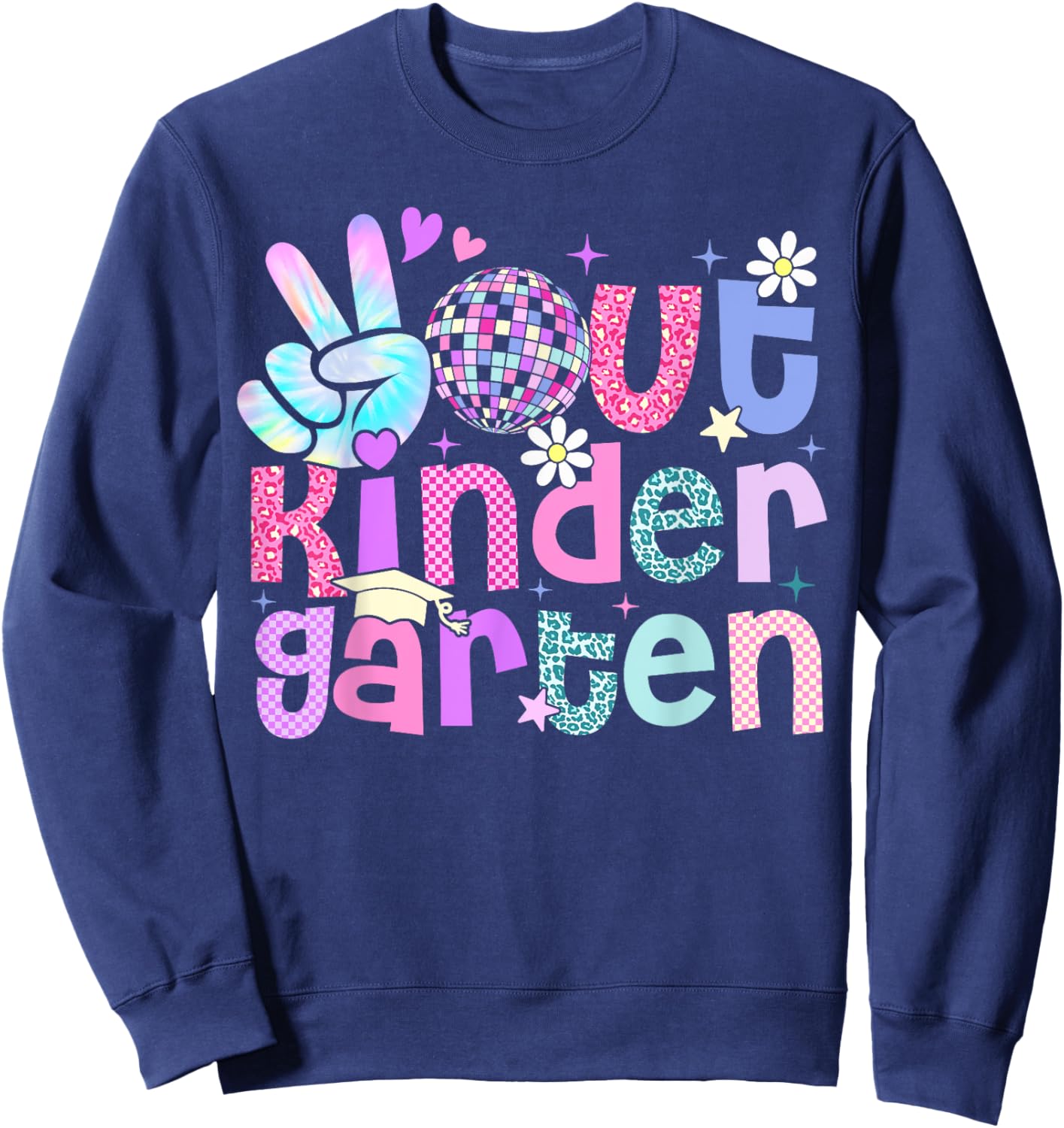 Peace Out Kindergarten Last Day Of Kindergarten Leopard Sweatshirt - Sweatshirt | Navy