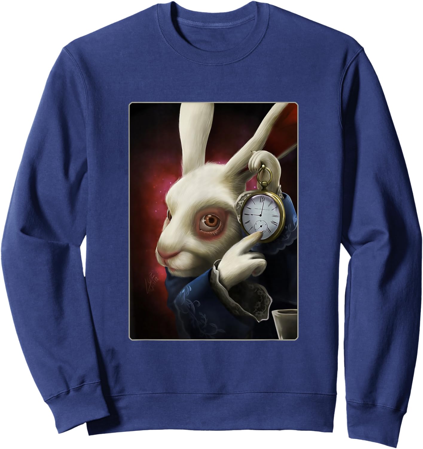 White Rabbit Pointing at a Clock Meme Sweatshirt - Sweatshirt | Navy