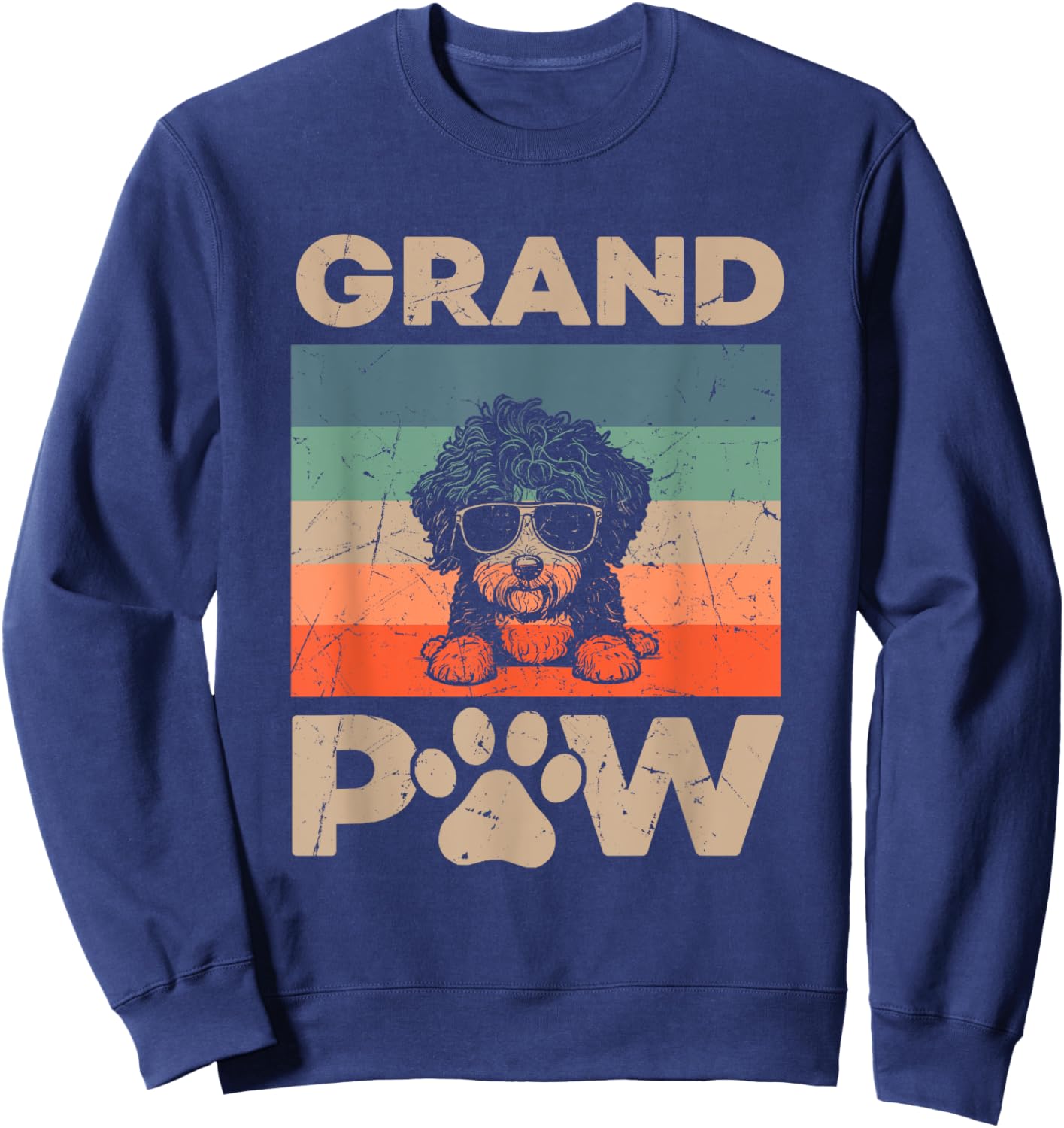 Retro Grand Paw Aussiedoodle Dog Grandpaw Grandpa Christmas Men Women Kids Sweatshirt - Sweatshirt | Navy