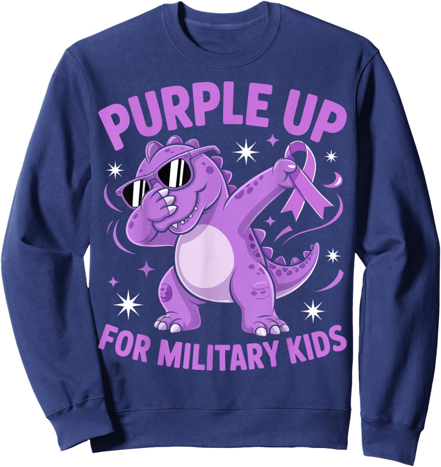 Purple Up for Military Kids Military Child Month Dinosaur Sweatshirt - Sweatshirt | Navy