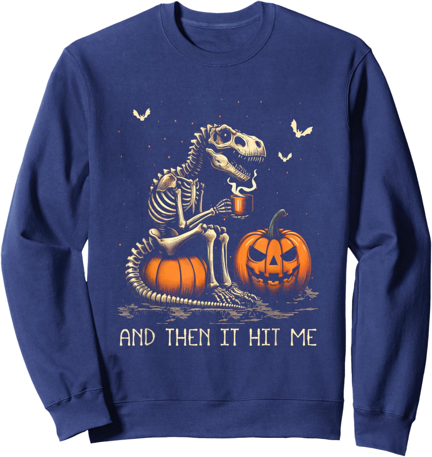 Halloween Dinosaur Skeleton Drinking Coffee Costume Goth Sweatshirt - Sweatshirt | Navy