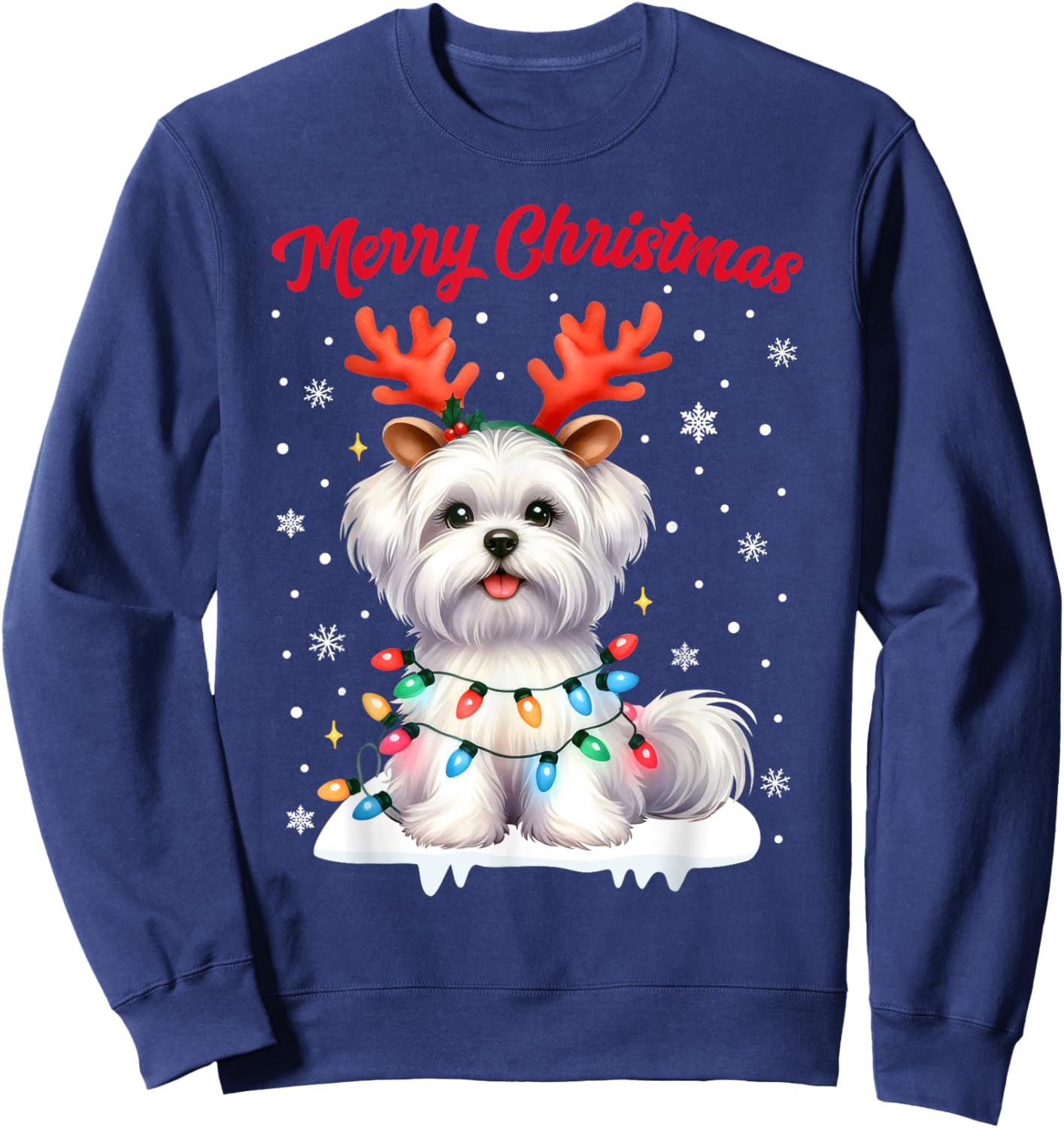 Christmas Pajamas Men Women Kids Maltese Dog Christmas Sweatshirt - Sweatshirt | Navy