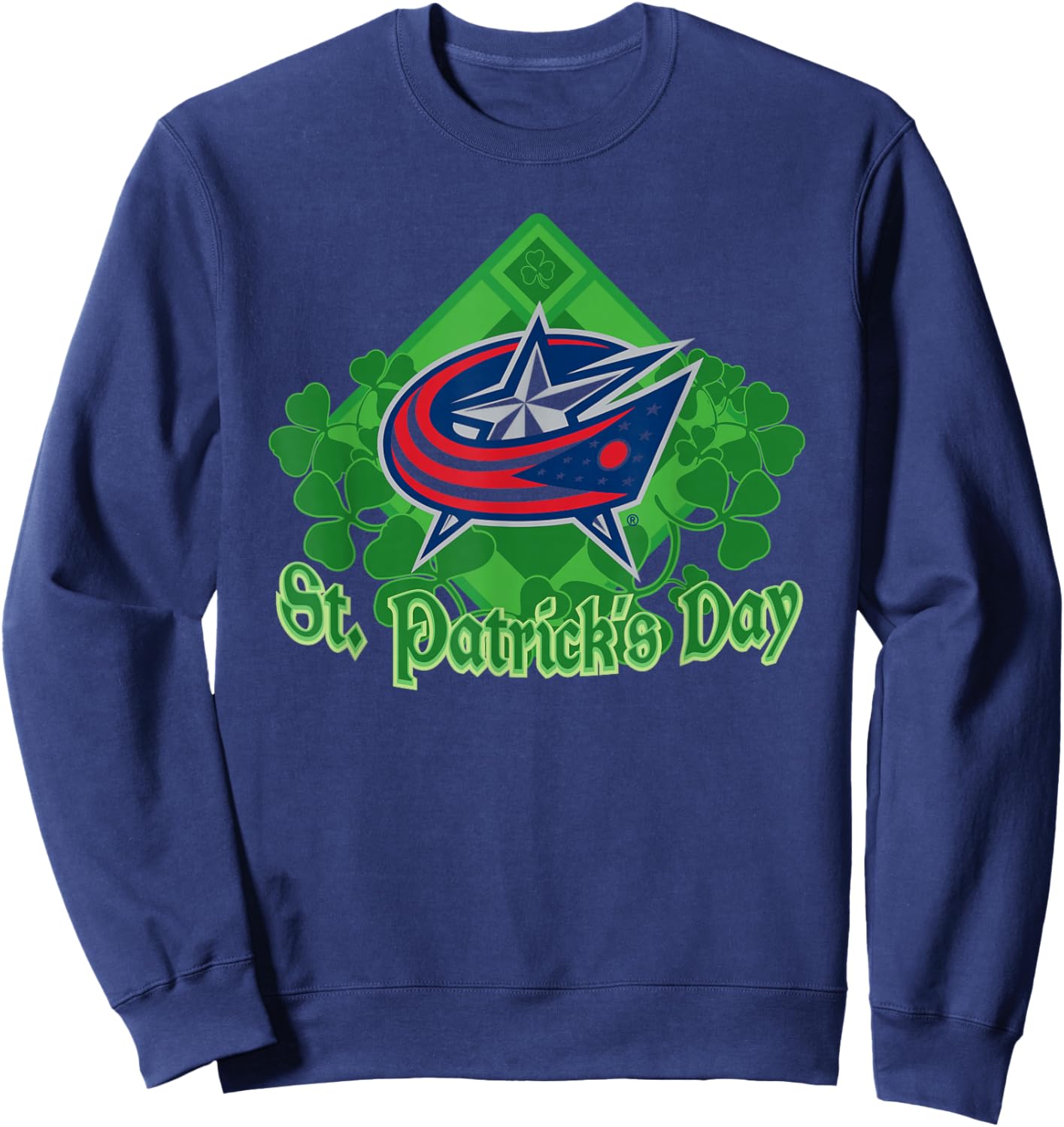 Columbus Blue Jackets St. Patrick's Day White NHL Licensed Sweatshirt - Sweatshirt | Navy