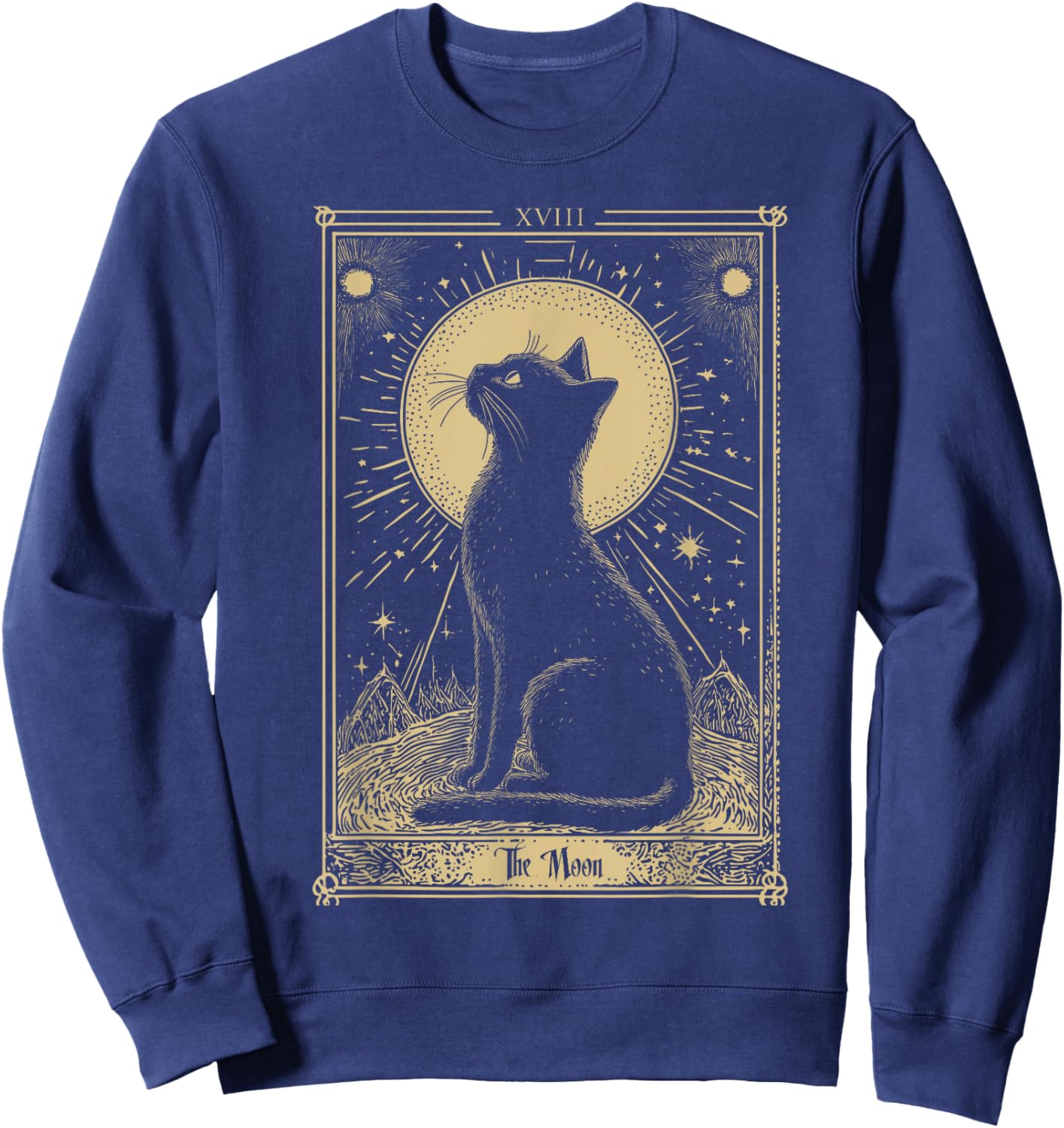 Gothic Tarot Card The Moon Cat Crescent Mystical Art , Black, S Sweatshirt - Sweatshirt | Navy