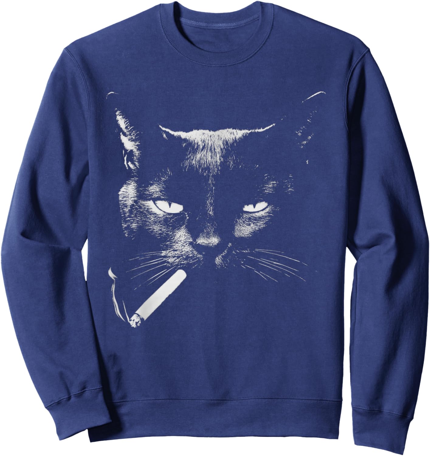 Black Cat Smoking Cigarette Funny Edgie Animal Sweatshirt - Sweatshirt | Navy