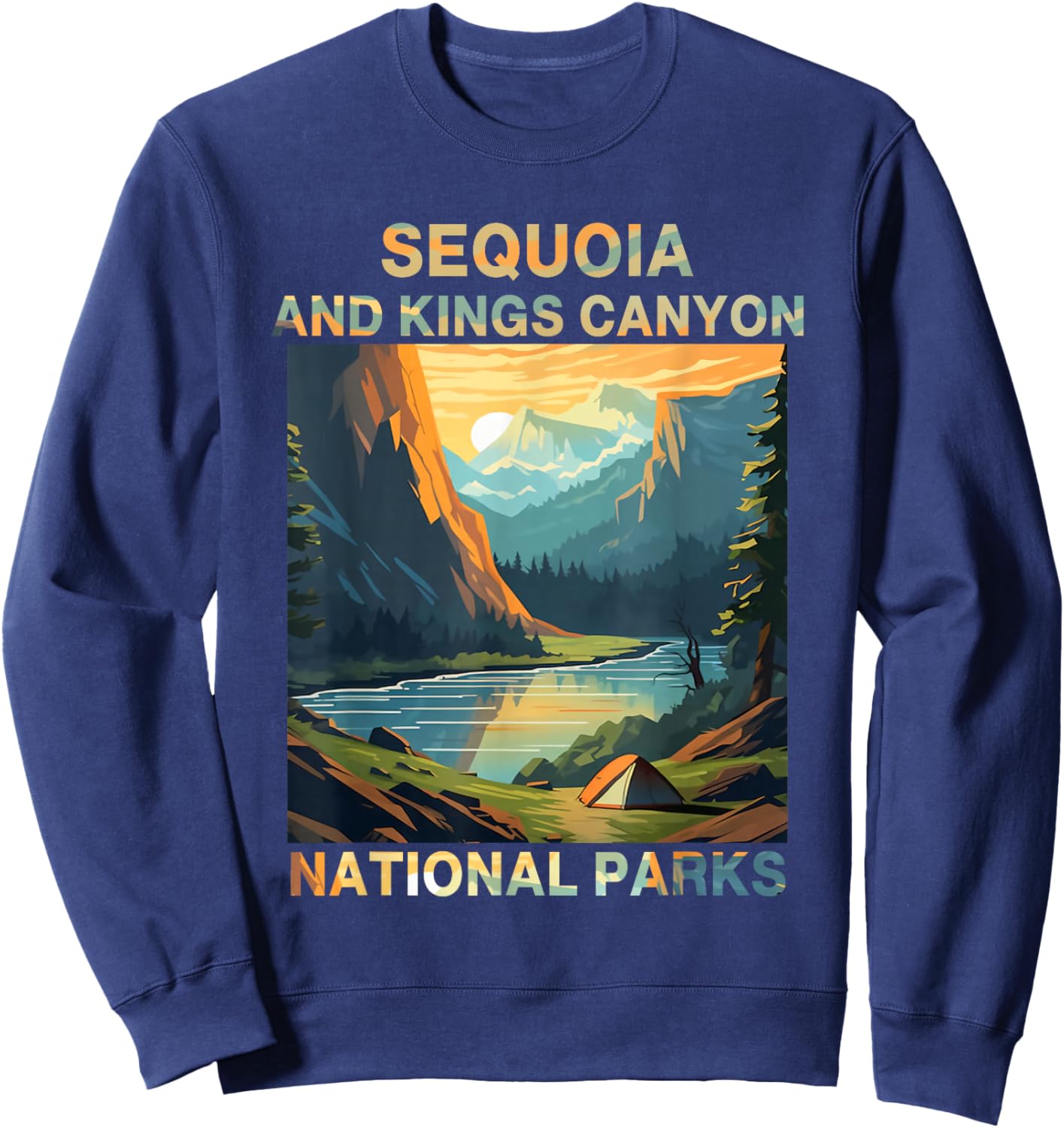 Retro Sequoia And Kings Canyon National Parks Hiking Sweatshirt - Sweatshirt | Navy