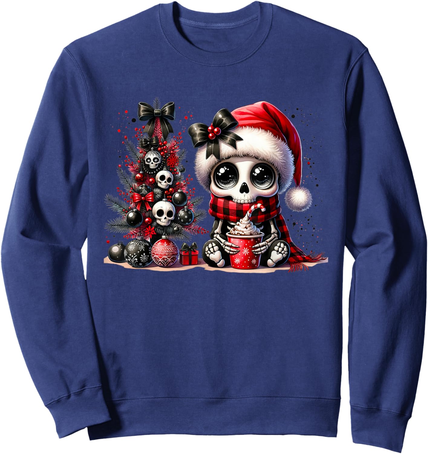 Cute Skeleton Skull Christmas Gothic Christmas Tree Sweatshirt - Sweatshirt | Navy