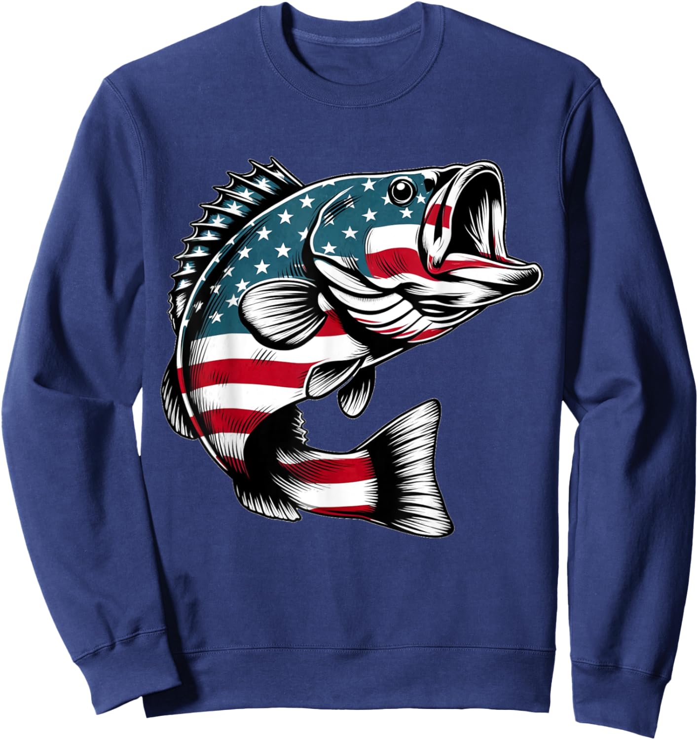 Bass American USA Flag Fishing Men Sweatshirt - Sweatshirt | Navy
