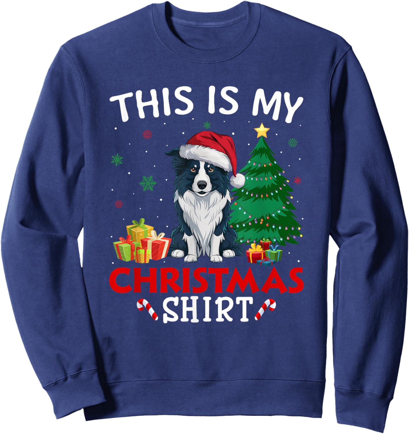 This is My Border Collie Dog Santa Hat Christmas Pajama Sweatshirt - Sweatshirt | Navy