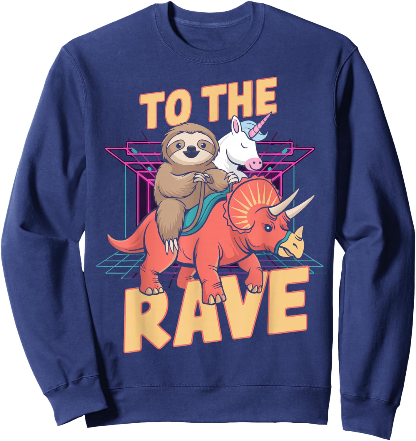 Rave Party Bass Head Clubbing Unicorn Dinosaur Sloth EDM Sweatshirt - Sweatshirt | Navy