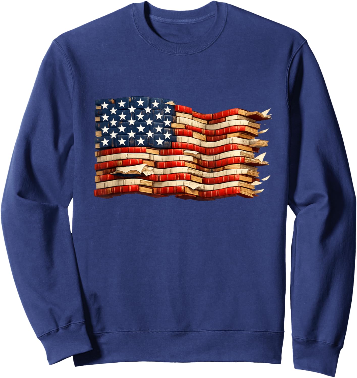 American Flag Formed from Books Library Reading Patriotic Sweatshirt - Sweatshirt | Navy