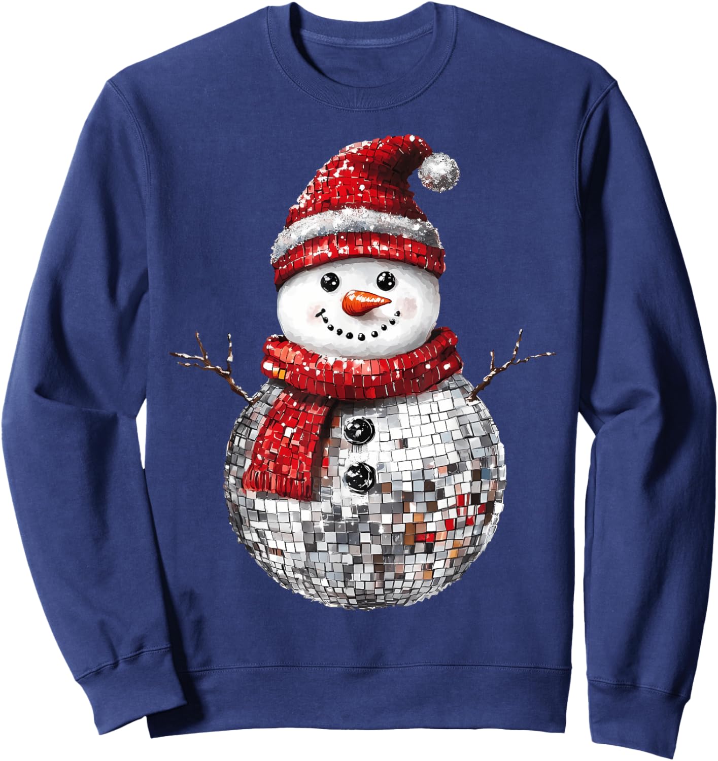 Cute Snowman Disco Ball Christmas Santa Hat Matching Family Sweatshirt - Sweatshirt | Navy