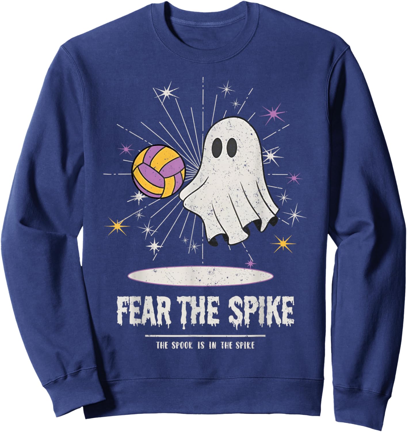 Fear The Spike Spooky Ghost Playing Volleyball Player Sports Sweatshirt - Sweatshirt | Navy