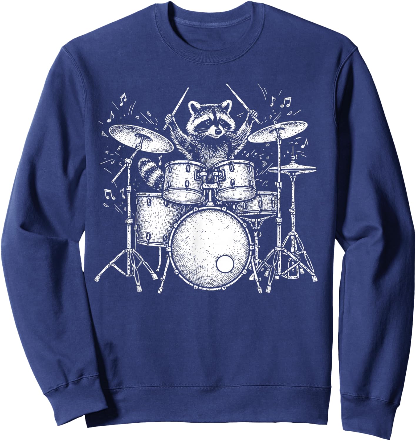 Raccoon Playing Drum Music Band Funny Drumming Racoon Gifts Sweatshirt - Sweatshirt | Navy