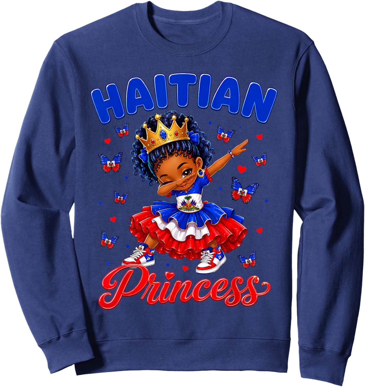 Haitian Princess Flag Day Cute Haiti Dab Girls Kids Toddler Sweatshirt - Sweatshirt | Navy