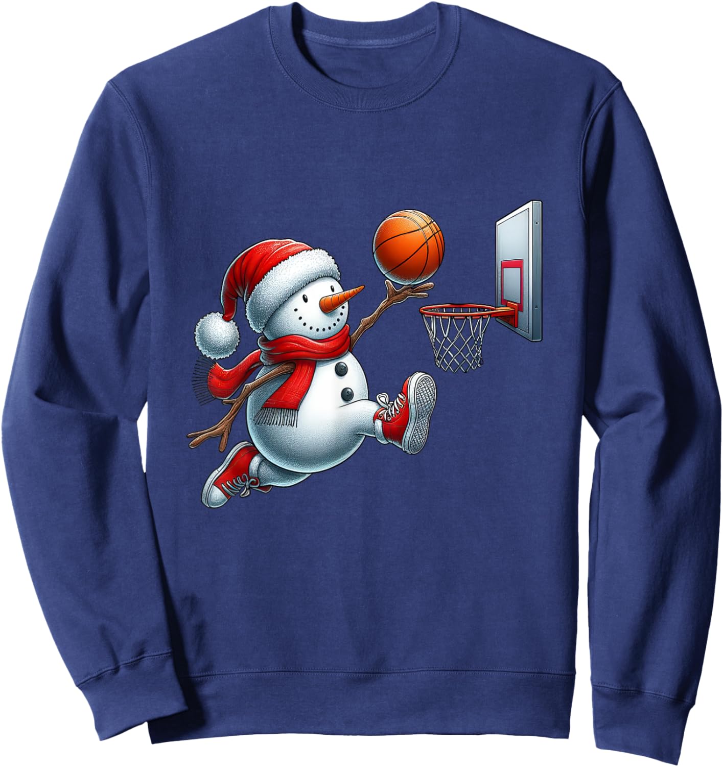Basketball Snowman Santa Hat Christmas Xmas Boys Girls Kids Sweatshirt - Sweatshirt | Navy