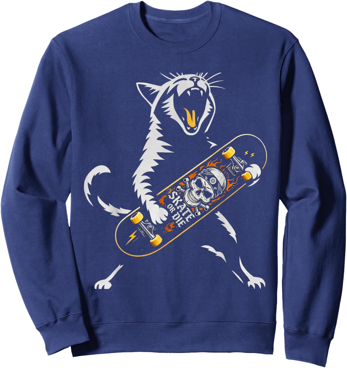 Skate or Die Skateboard Funny Skater Cat Sweatshirt - Sweatshirt | Navy