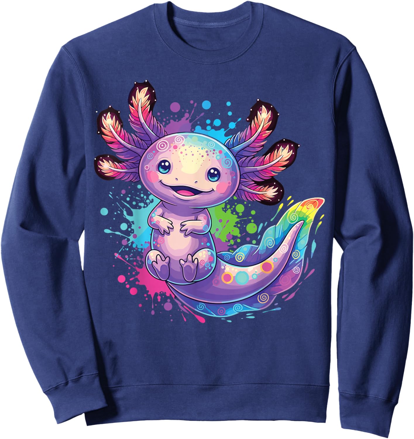 Axolotl Beautiful Colorful Art Kawai Colorful Love Axolotls Sweatshirt - Sweatshirt | Navy