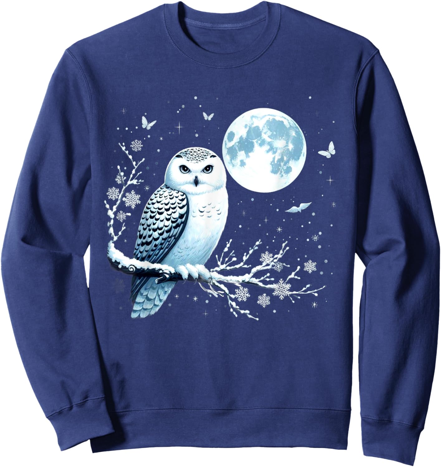 Snowy Owl Moon Snow Falling Snowy Owl Bird Lovers Art Sweatshirt - Sweatshirt | Navy