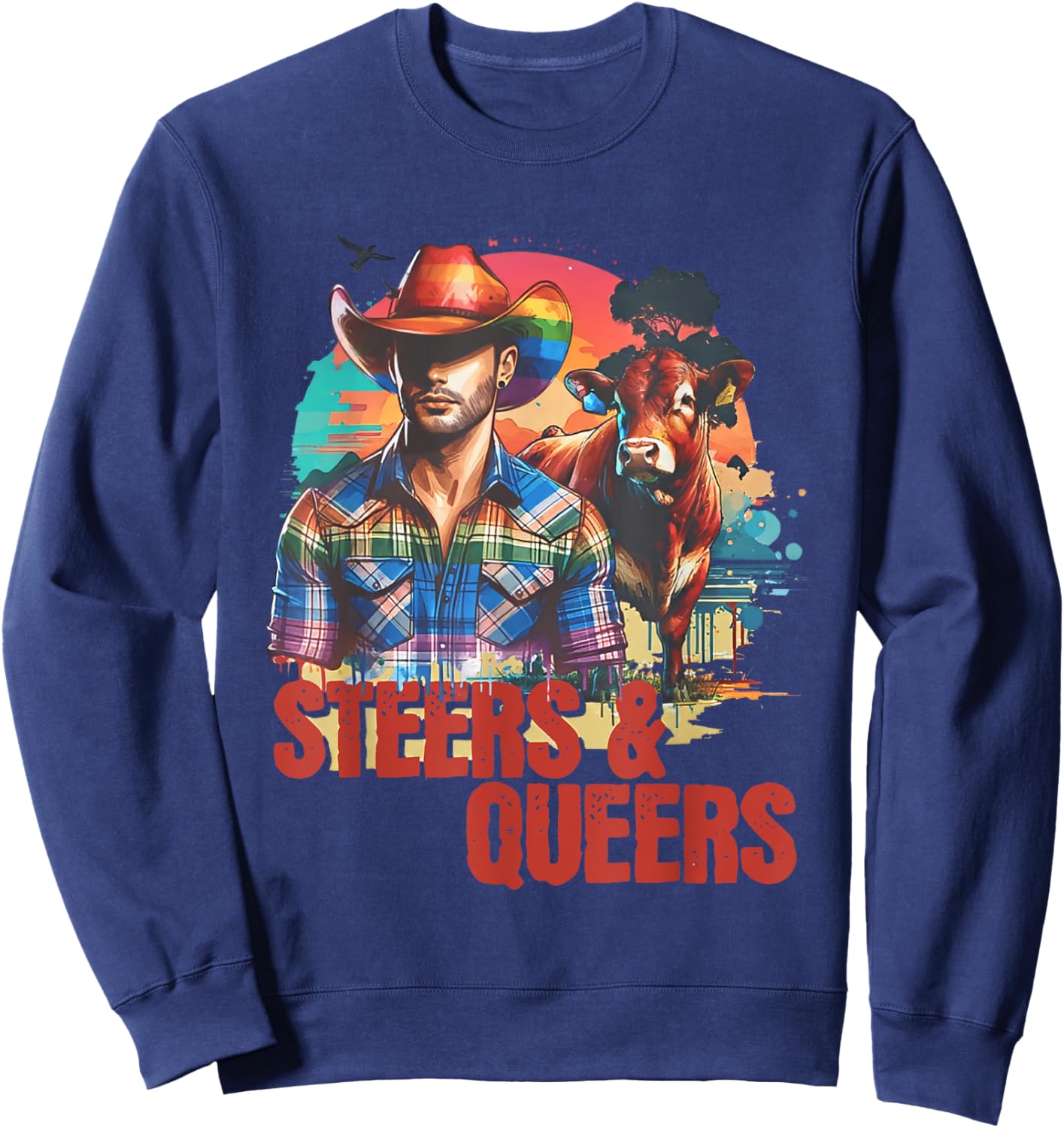 Steers & Queers Country Cowboy Gay Sweatshirt - Sweatshirt | Navy