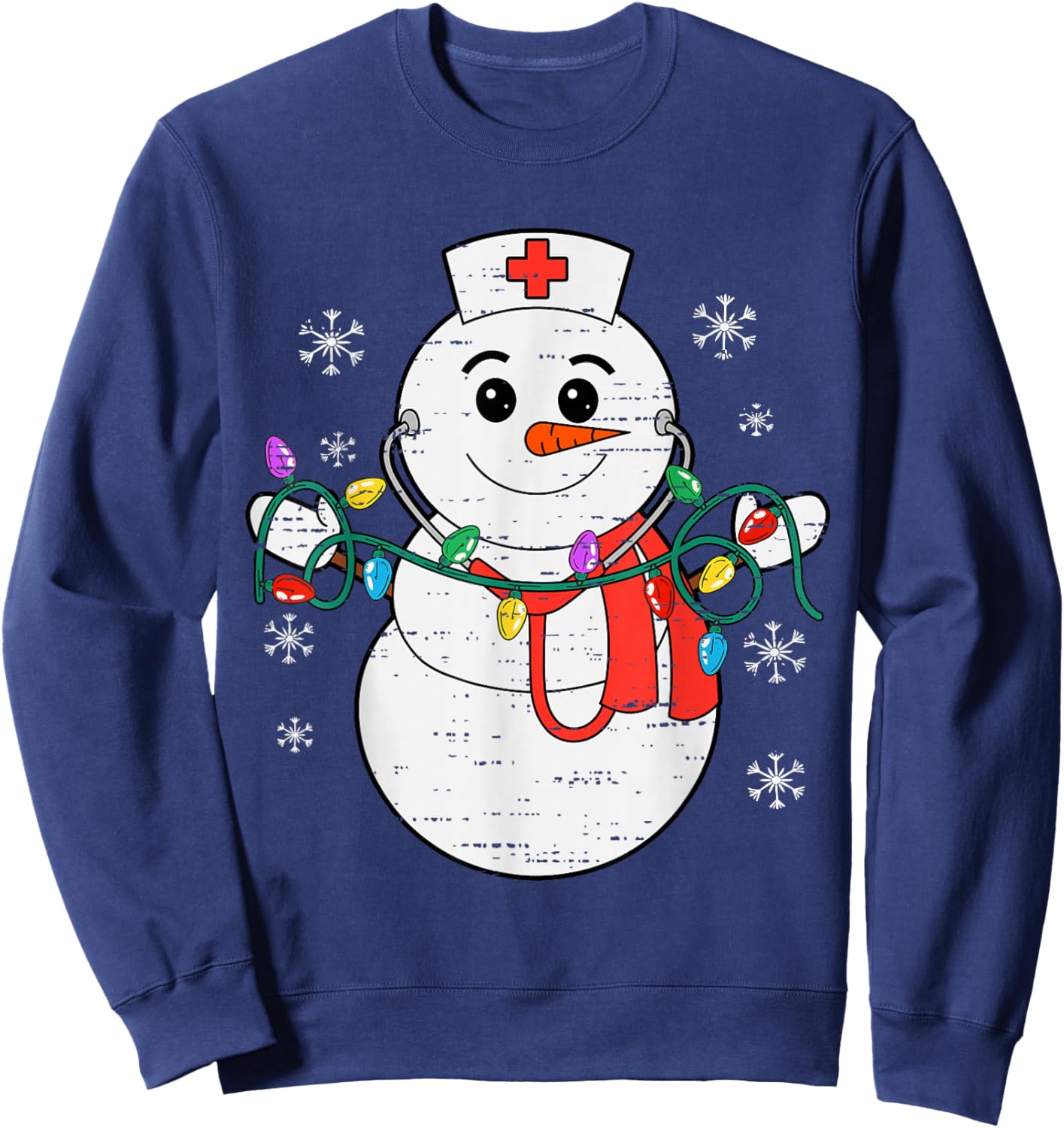 Snowman Nurse Christmas Stethoscope Xmas Scrub Top Women Sweatshirt - Sweatshirt | Navy