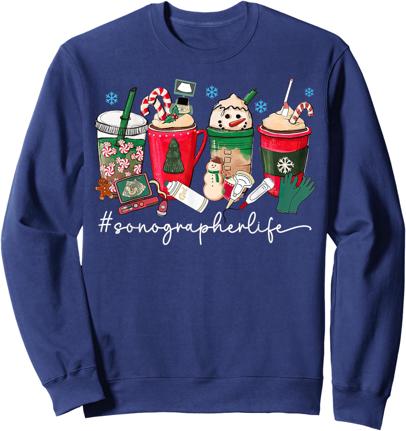 Christmas Sonographer Coffee Latte Ultrasound Vascular Tech Sweatshirt - Sweatshirt | Navy