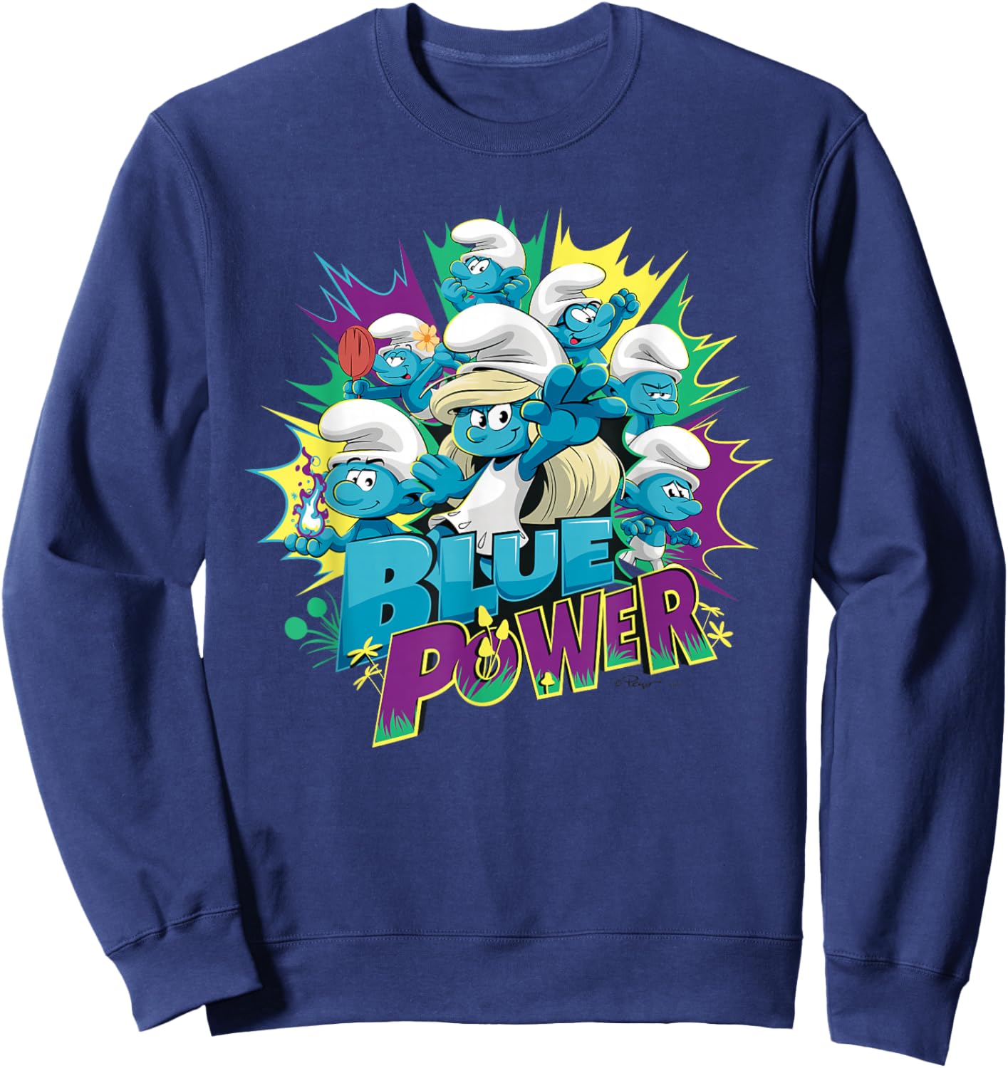 The Smurfs Movie Village Blue Power Smurfette Sweatshirt - Sweatshirt | Navy