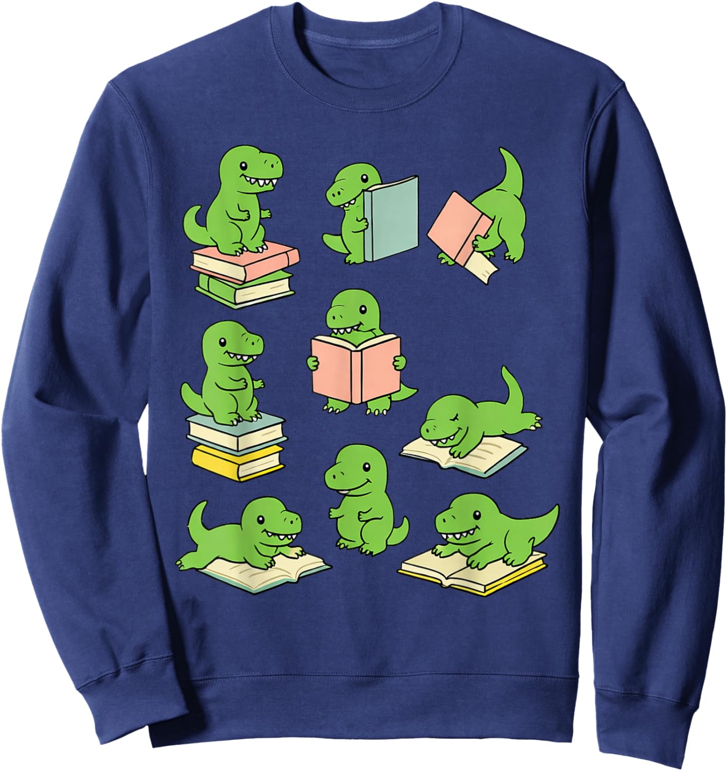 Funny T-Rex Dinosaurs Reading Books Dinosaur Lover Sweatshirt - Sweatshirt | Navy