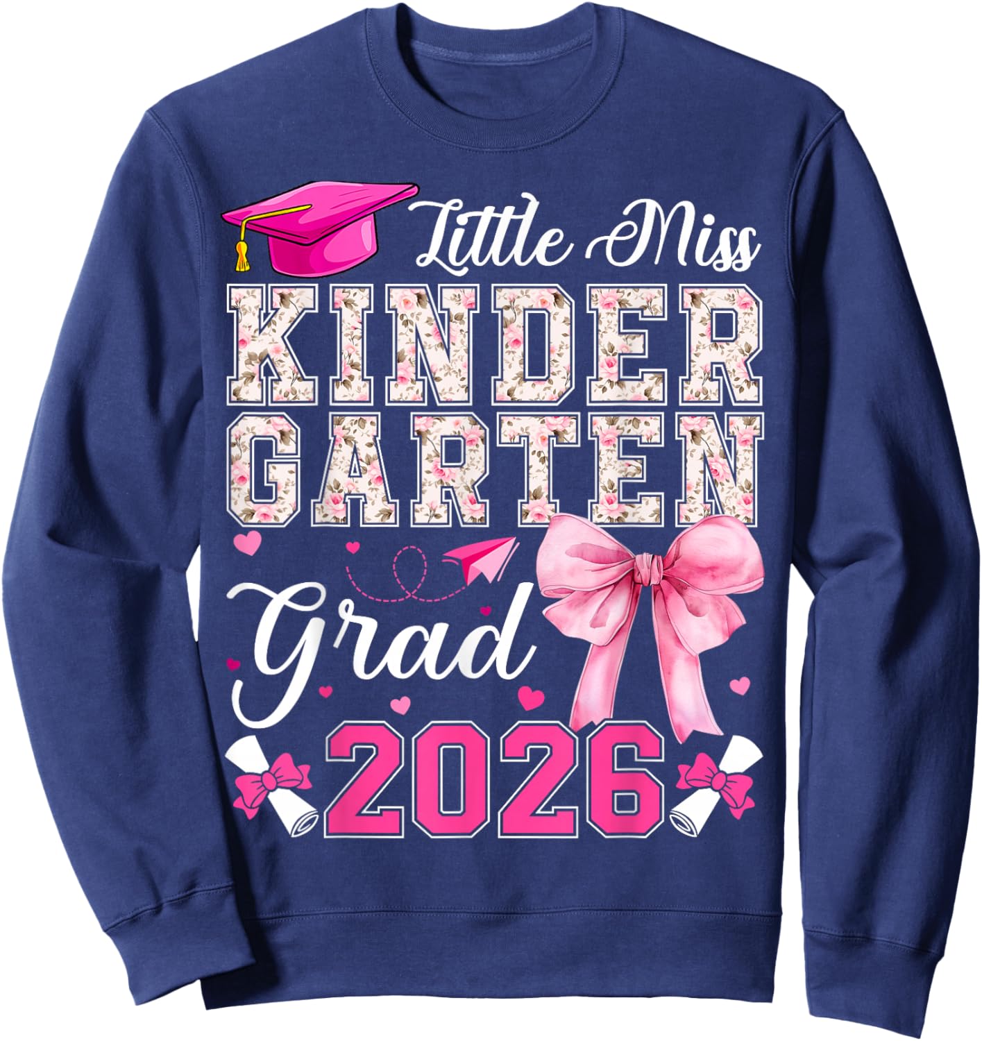 Little Miss Kindergarten Grad 2026 Coquette Bow Graduation Sweatshirt - Sweatshirt | Navy