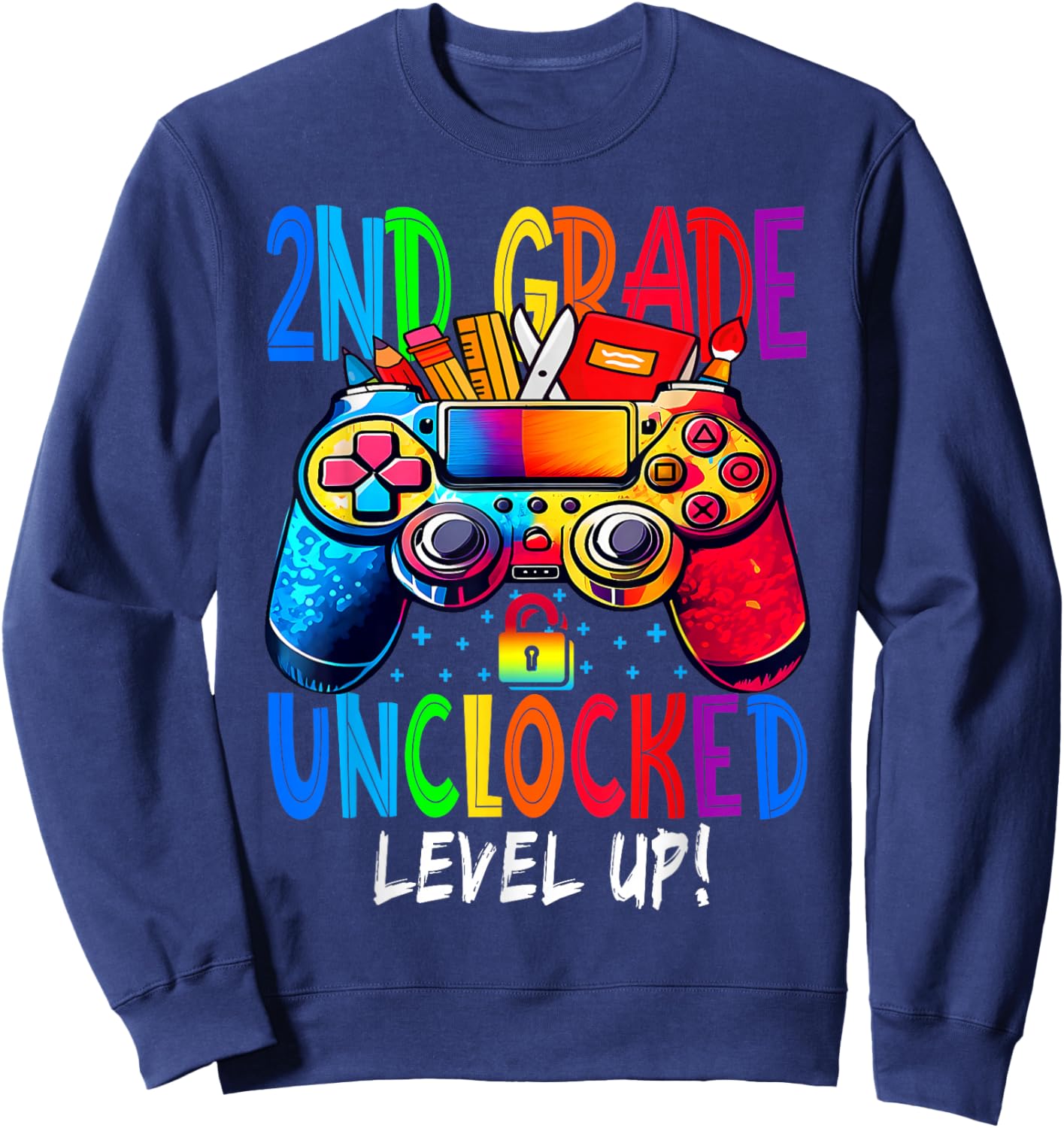 2nd Grade Unlocked Level Up Video Gamer Back To School Sweatshirt - Sweatshirt | Navy