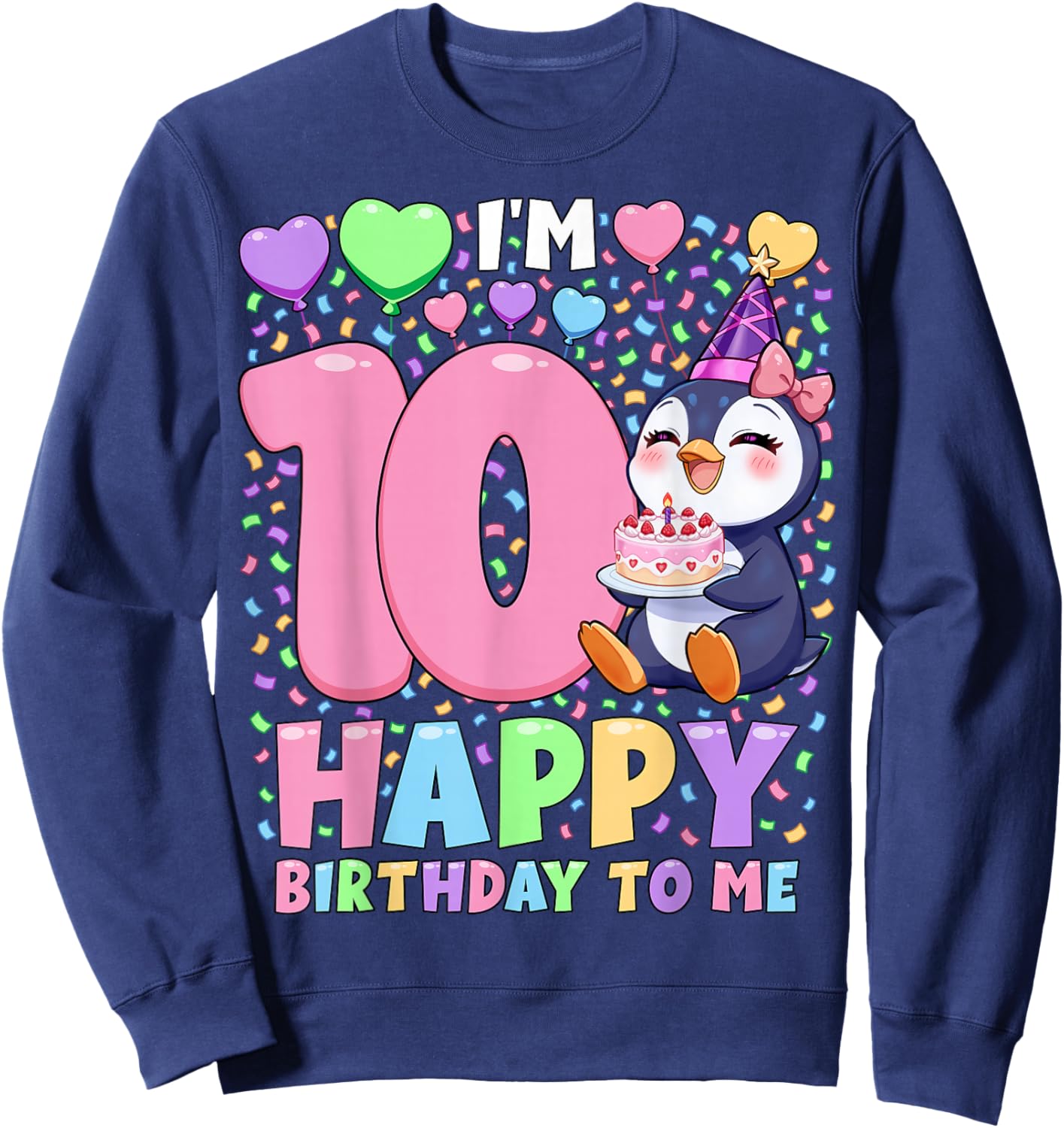 Penguin Birthday Party Shirt | Girls 10th Birthday Penguin Sweatshirt - Sweatshirt | Navy