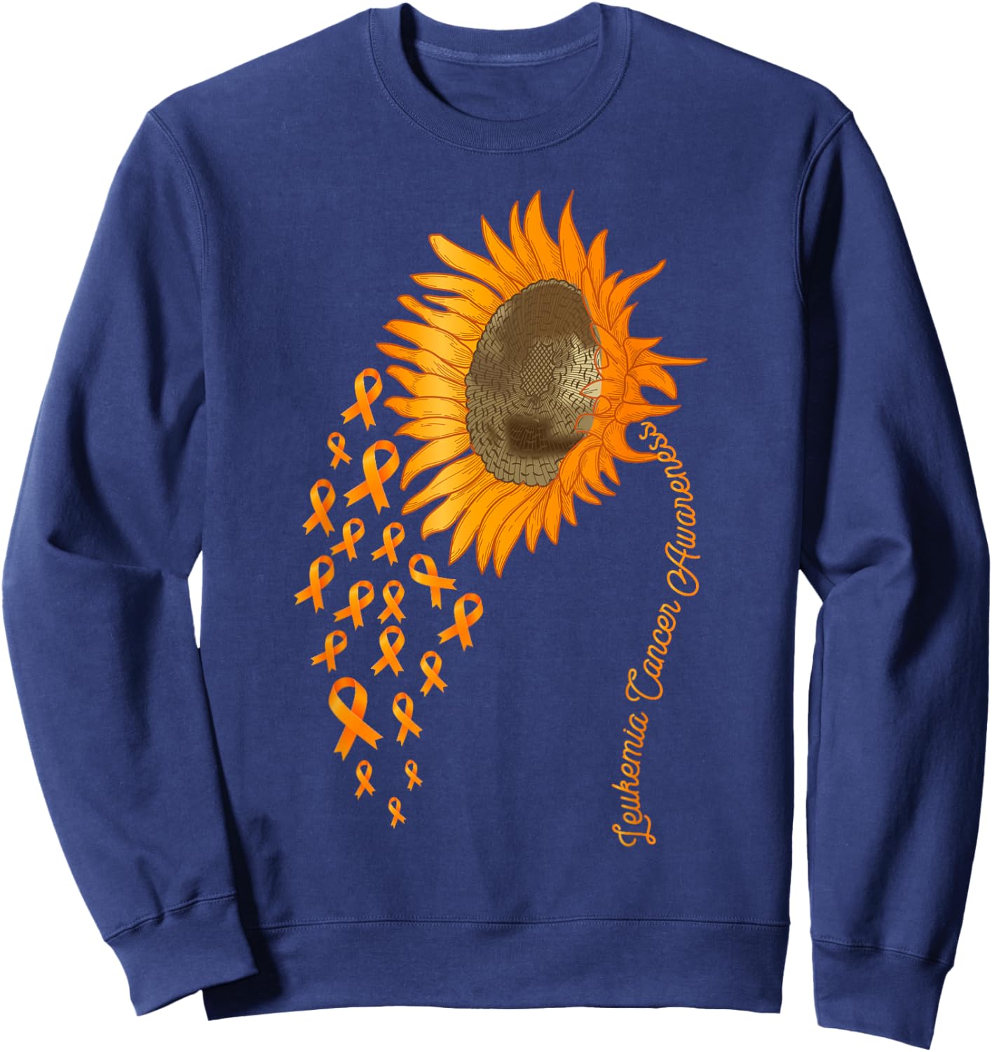 Leukemia Cancer Awareness Sunflower Orange Ribbon Sweatshirt - Sweatshirt | Navy
