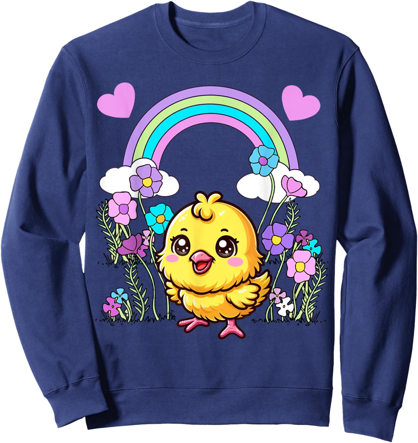 Easter Spring Chick Flowers Children Child Baby Easter Party Sweatshirt - Sweatshirt | Navy