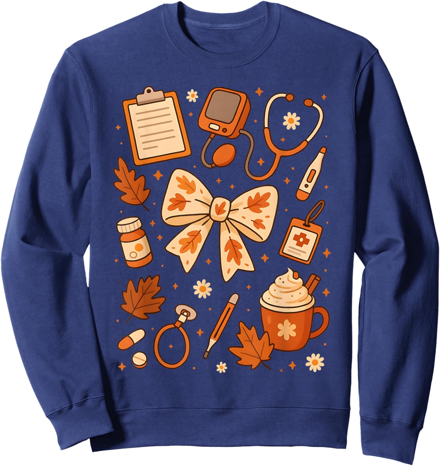 Thankful Nurse Fall Stethoscope Coquette Bow Thanksgiving Sweatshirt - Sweatshirt | Navy