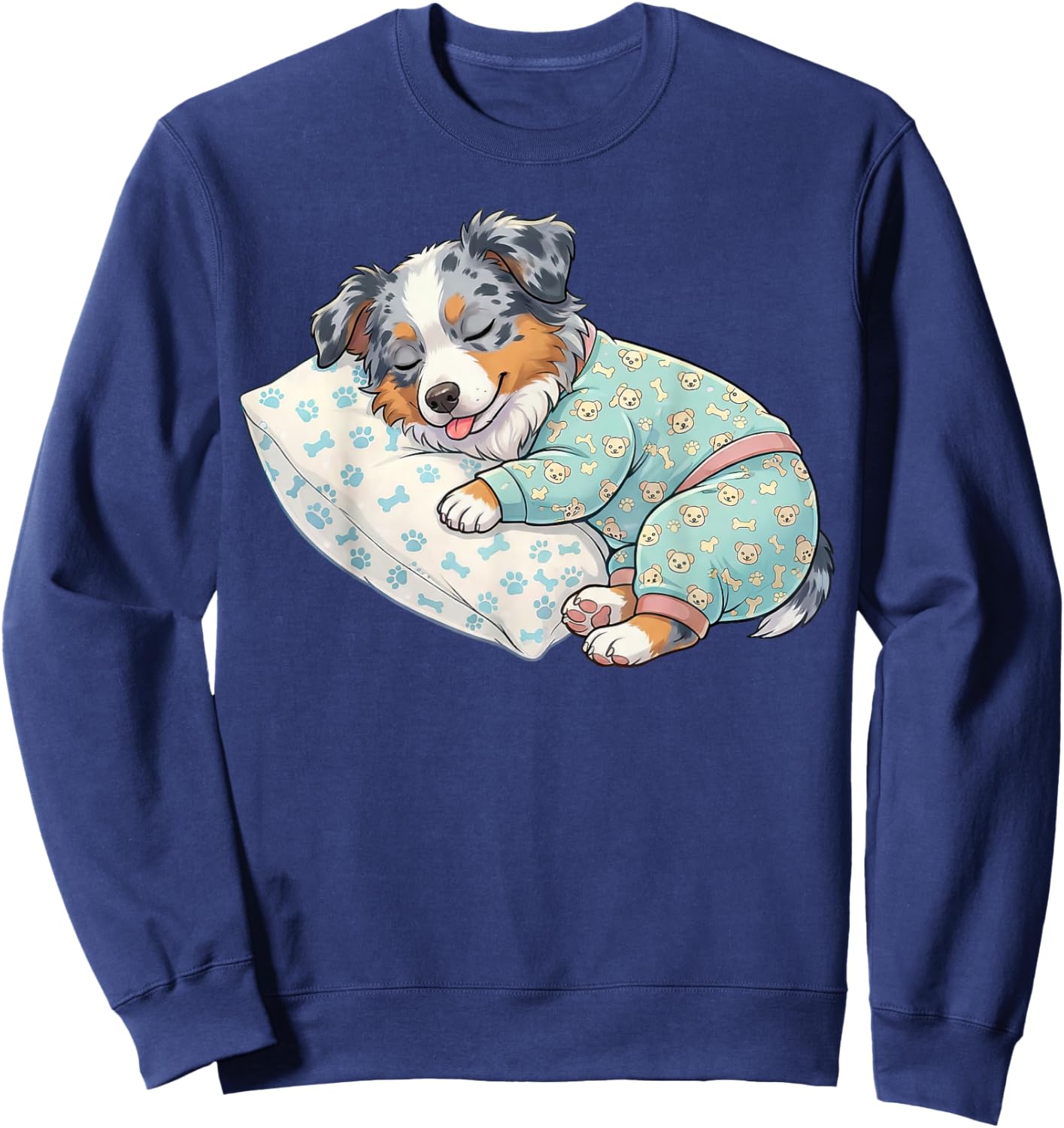 Adorable Australian Shepherd Dog Sleeping in Pajamas Sweatshirt - Sweatshirt | Navy