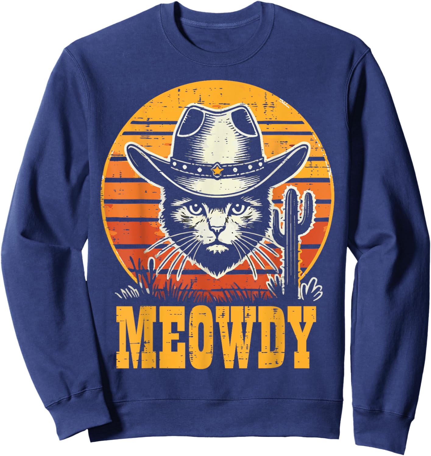 Cat Cowboy Meowdy Sunset Retro Kitten Western Men Boys Kids Sweatshirt - Sweatshirt | Navy