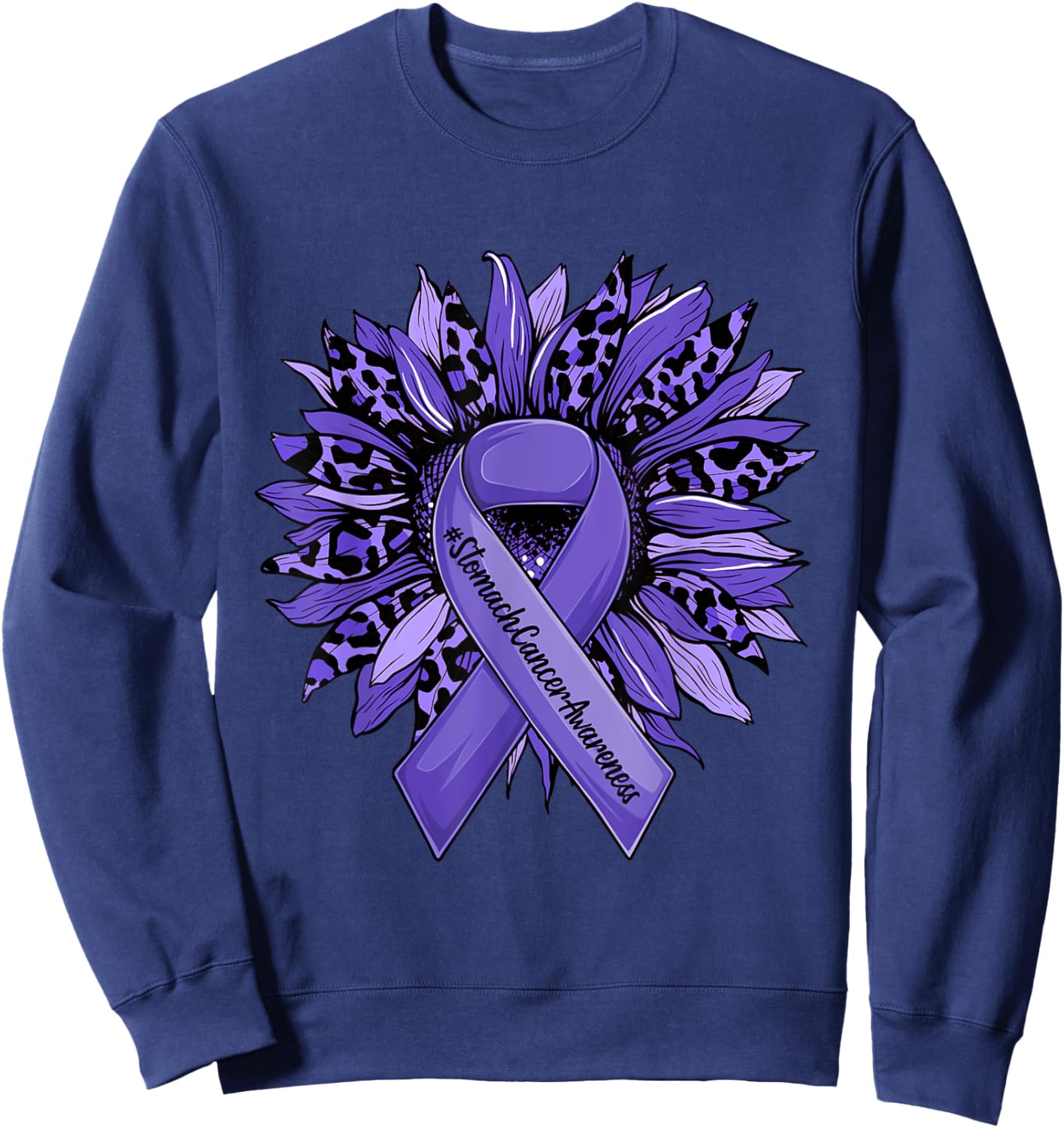 Leopard Sunflower and Periwinkle Ribbon Stomach Cancer Sweatshirt - Sweatshirt | Navy