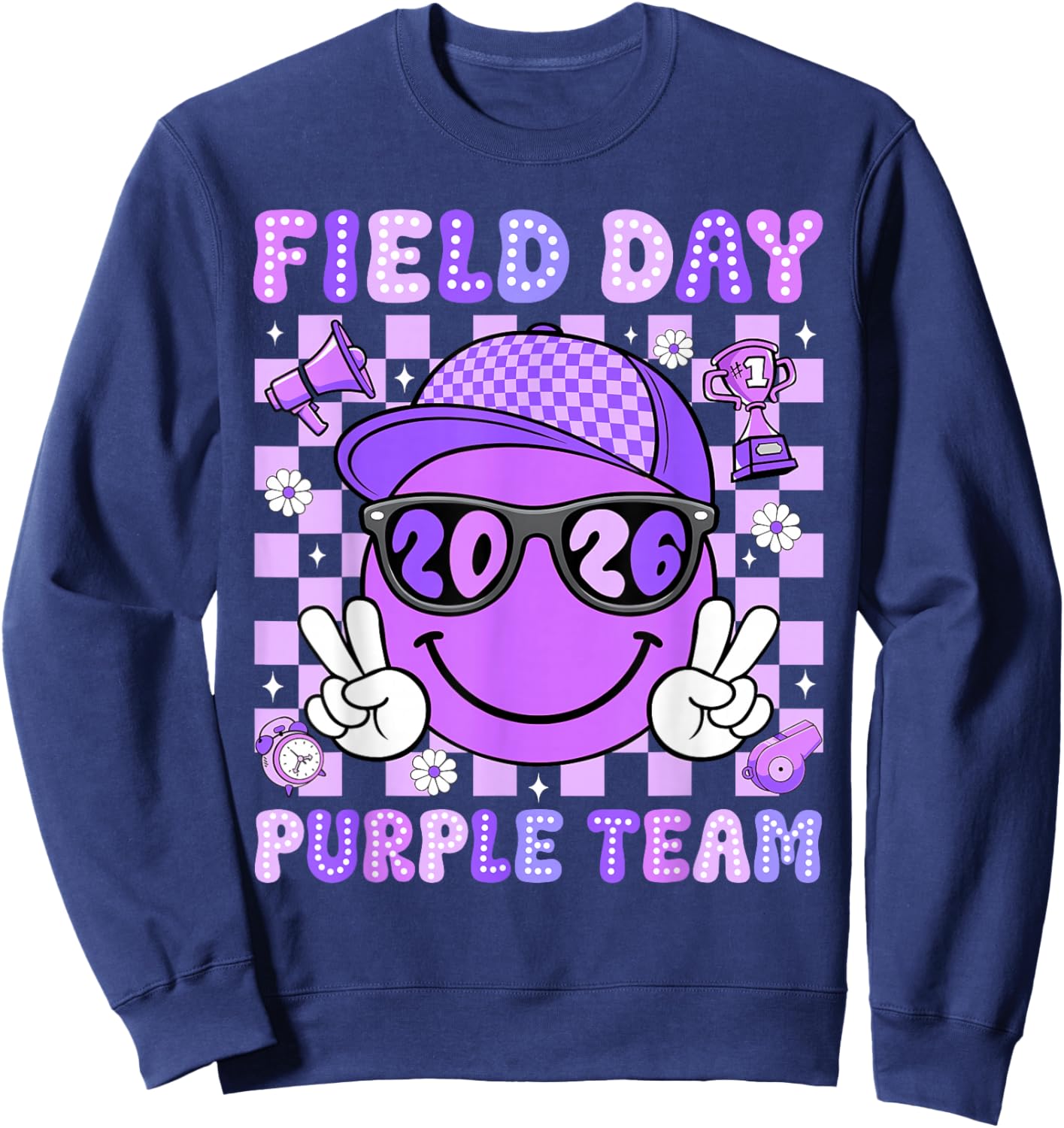 Field Day 2026 Purple Team Smile Face Sports School Boy Kids Sweatshirt - Sweatshirt | Navy
