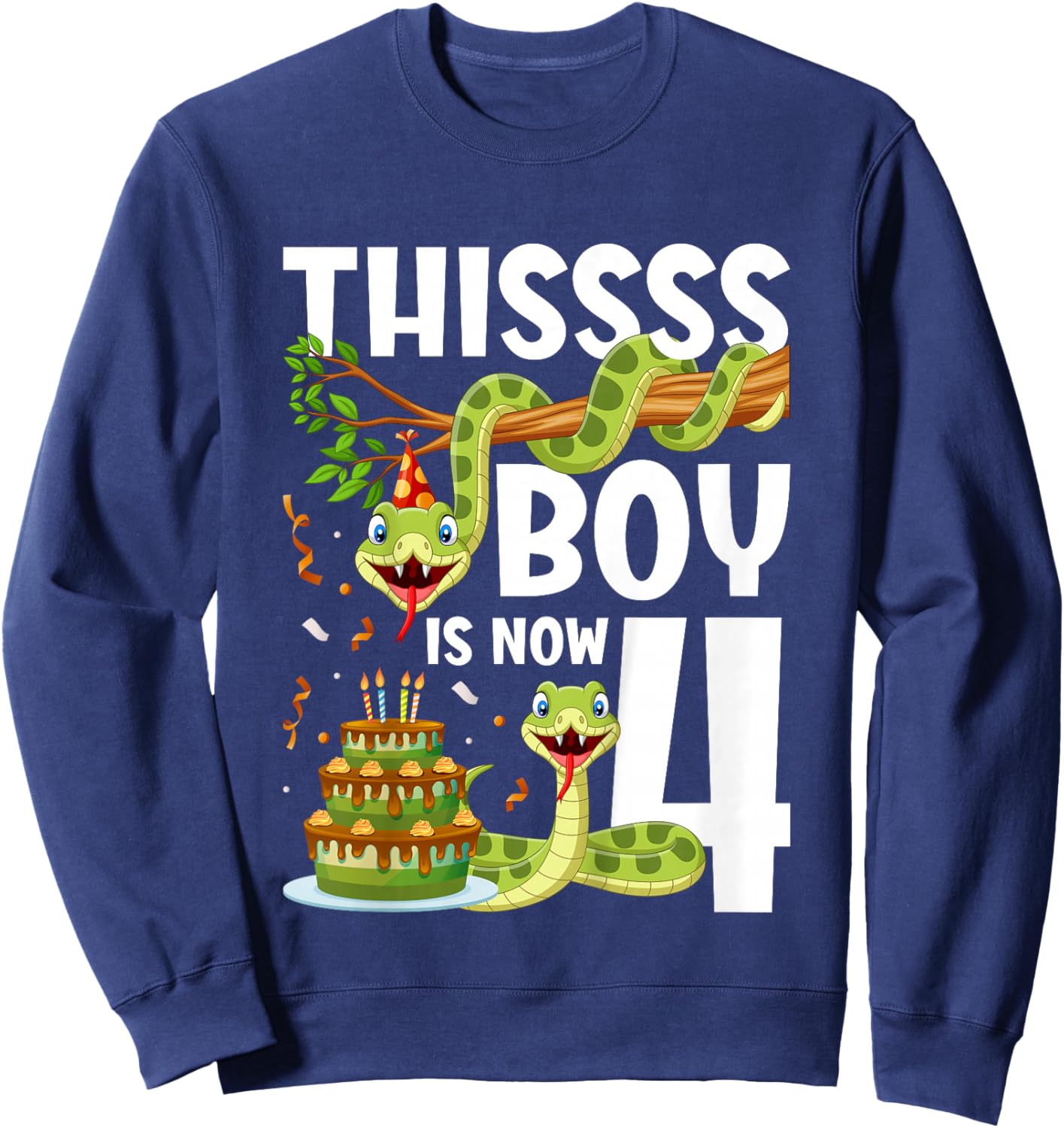 Kids 4th Reptile Birthday 4 Year Old Boy Snake Birthday Party Sweatshirt - Sweatshirt | Navy